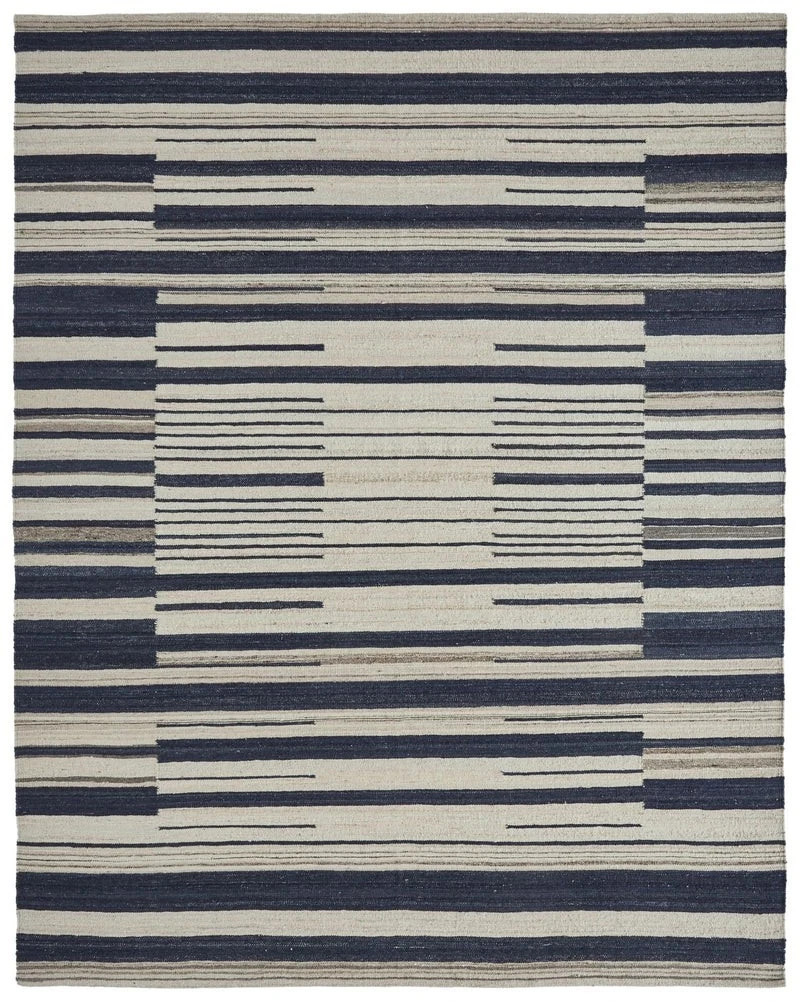Hand Woven Wool Area Rug Modern Striped Kilim Carpet charcoal Ivory Handmade Rug