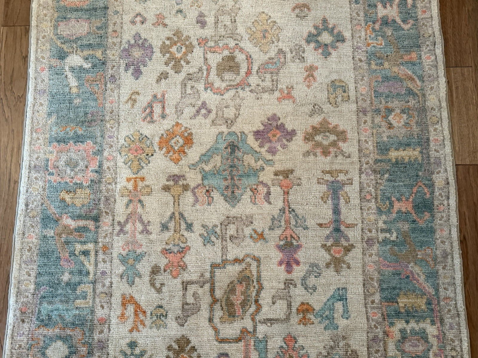 Hand Knotted Pakistani Oushak Rug, 4′ x 6’4”