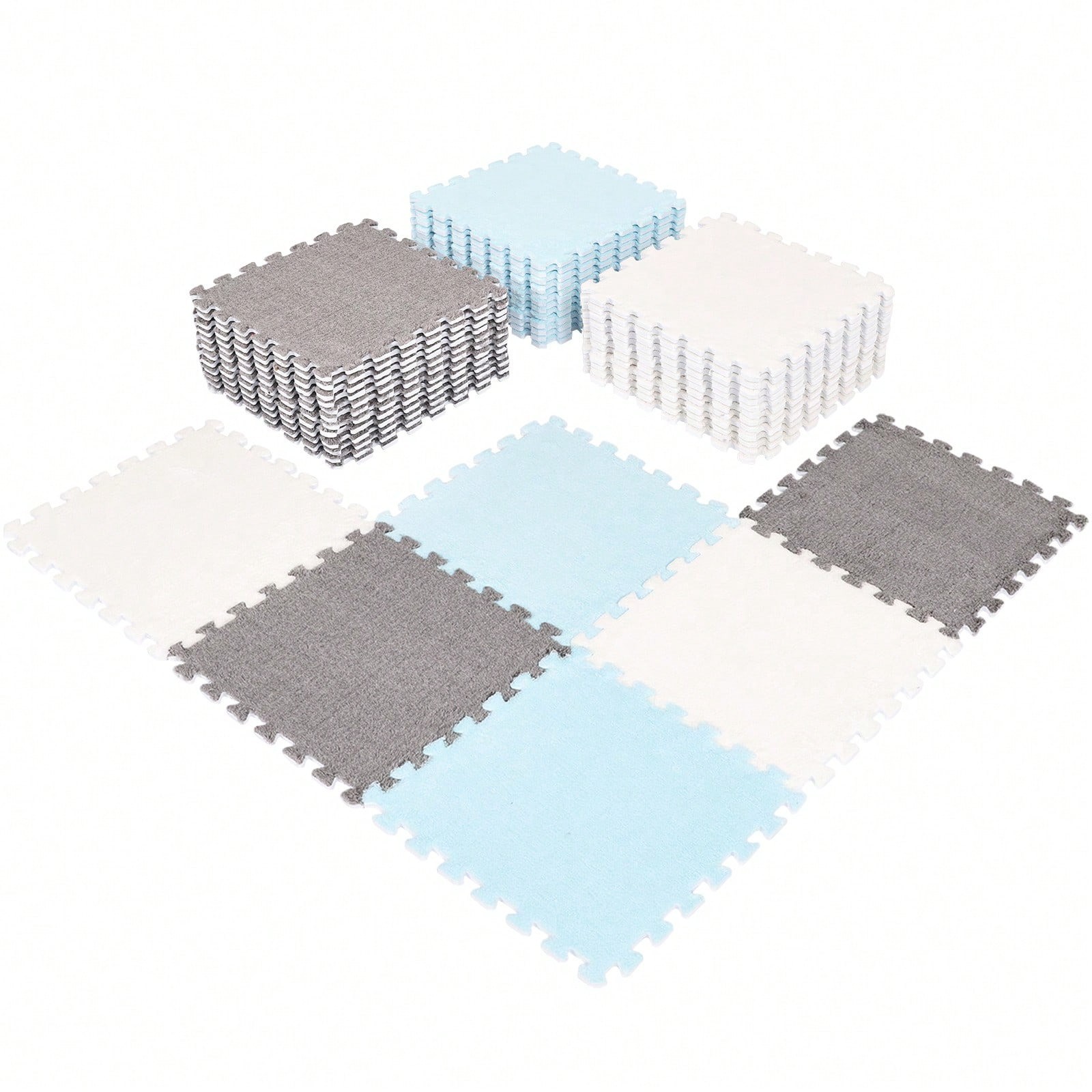 36PCS Plush Puzzle Floor Mats Interlocking Soft Washable Carpet Tiles Rug