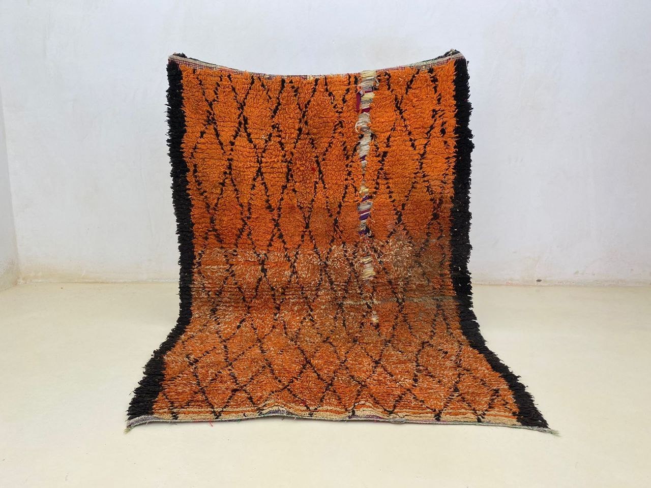 Authentic Vintage Moroccan Handmade Rug 4’2×6’1 Orange Berber Wool Hallway Rug