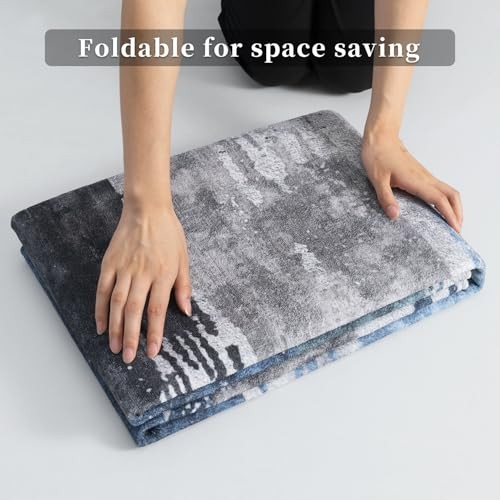 Modern Abstract Deep Blue Gray Rug for Living Room, 8’x10′ Machine Washable