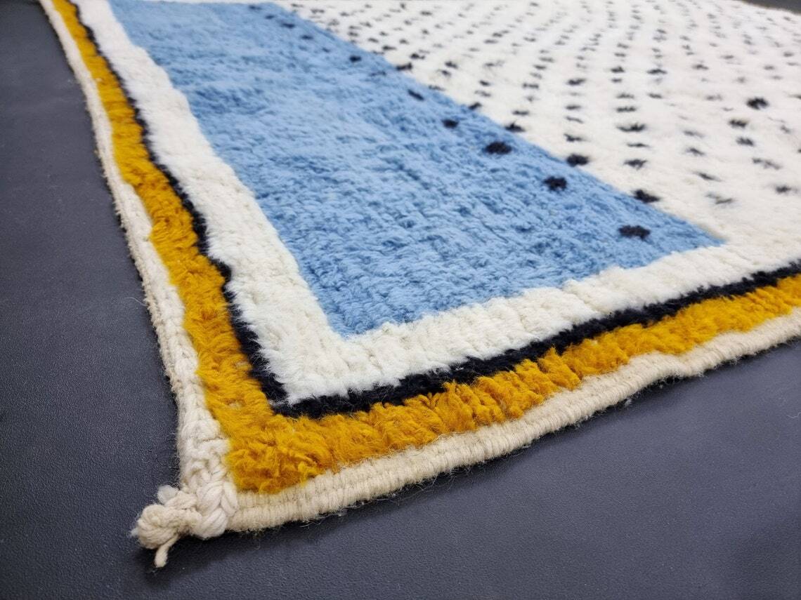 MADE TO ORDER – Moroccan Handmade Beni Ourain Rug Wool Berber Dotted Blue Rug