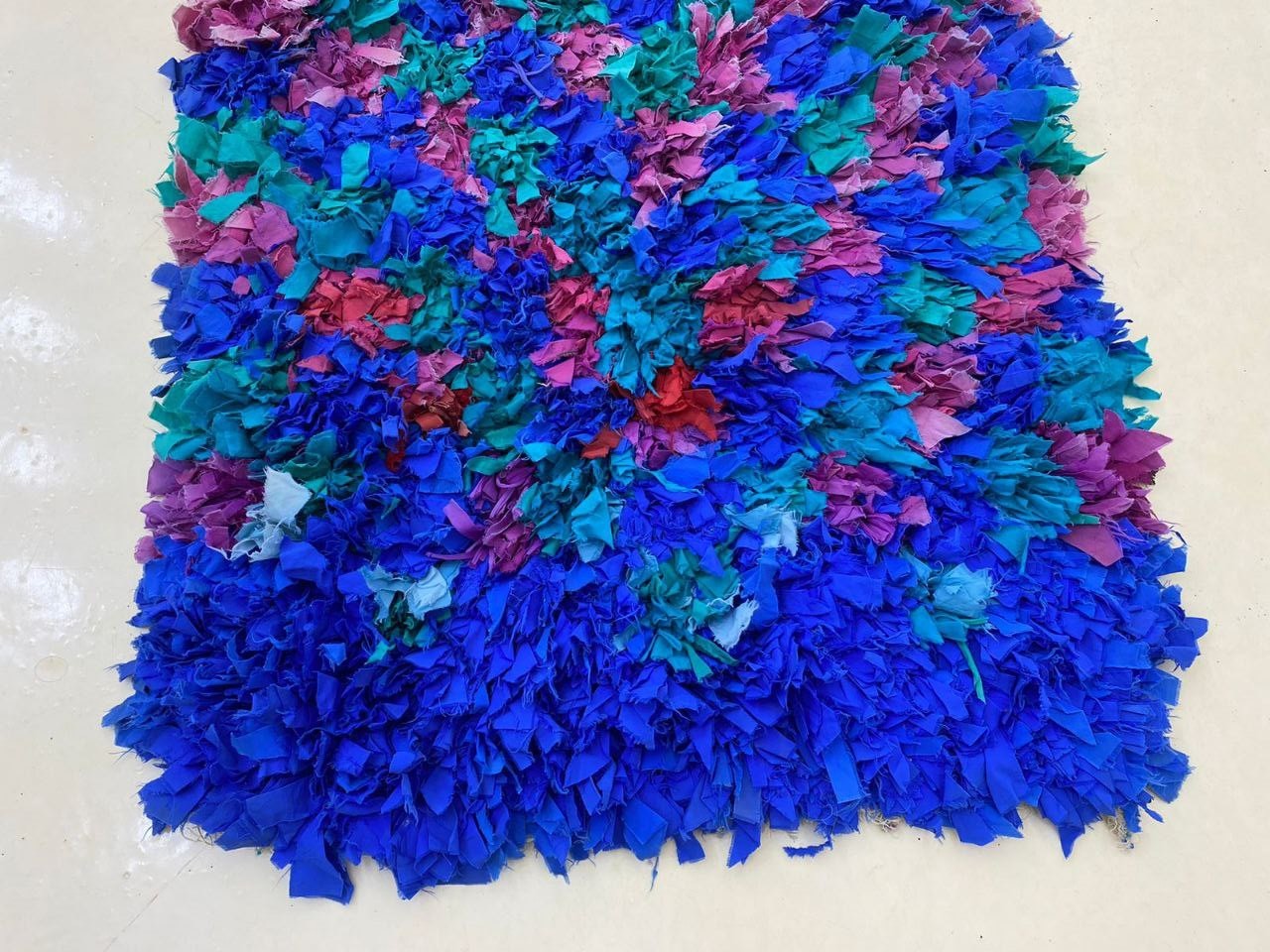 Moroccan Rug Handmade Boucherouite 2’6×6’1 ft Vintage Berber Blue Pink Home Rug