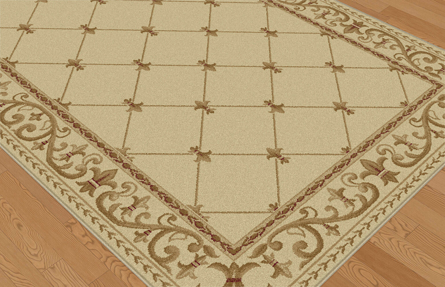 Ivory Lines Waves Oriental Area Rug Bordered Swirls Flur De Lis Persien Carpet