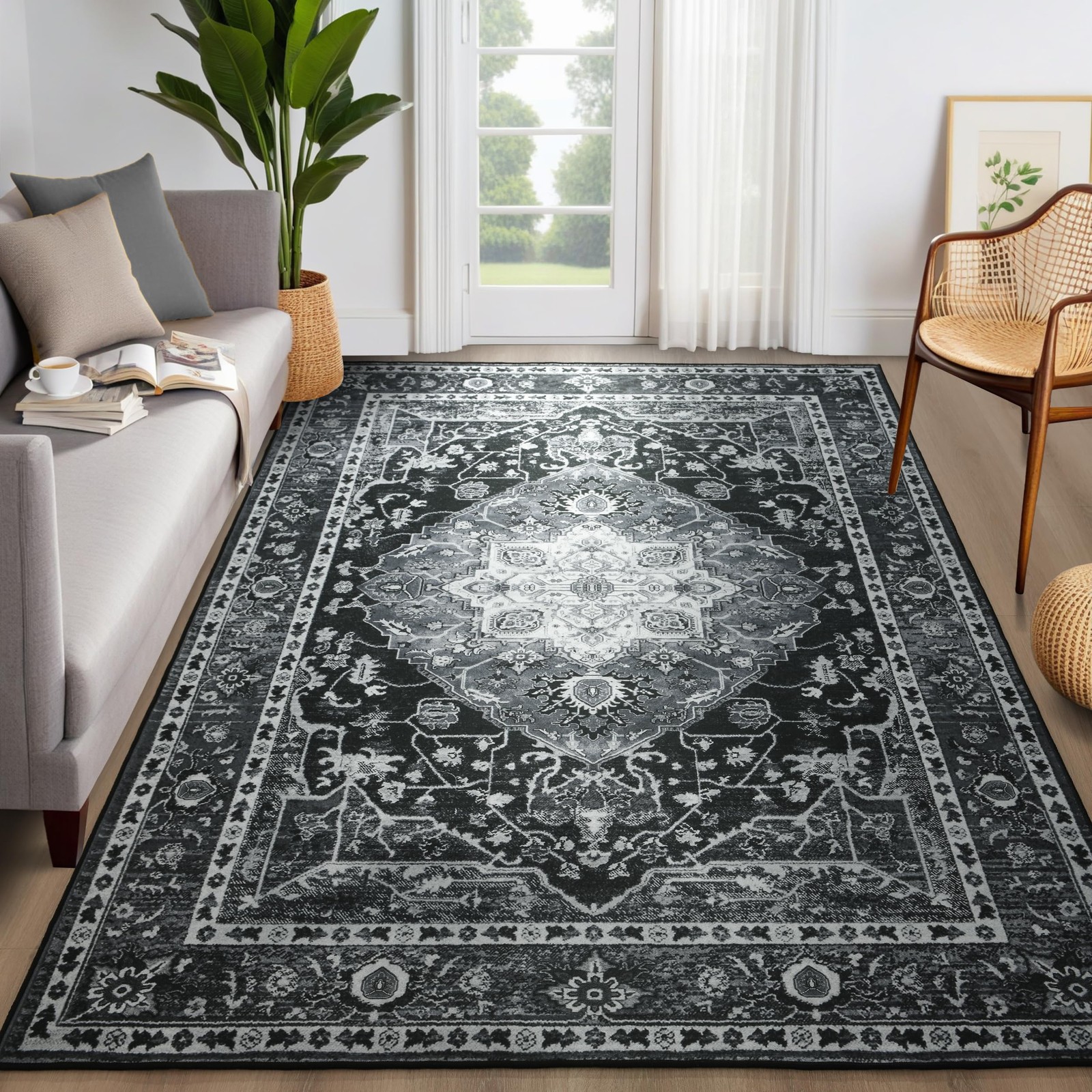 Yj.Gwl Area Rug For Living Room 4X6 Machine Washable Boho Rug For Bedroom Pile