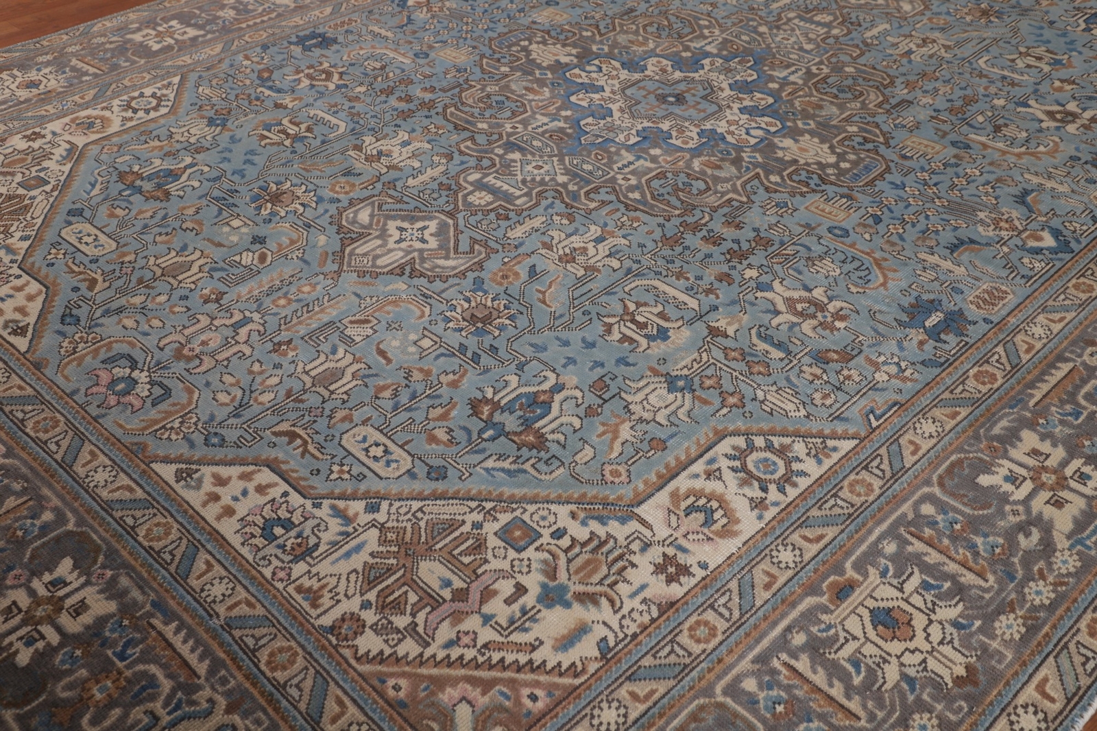Blue Overdyed Geometric Wool Traditional Living Room Rug 9×13 Handmade Carpet