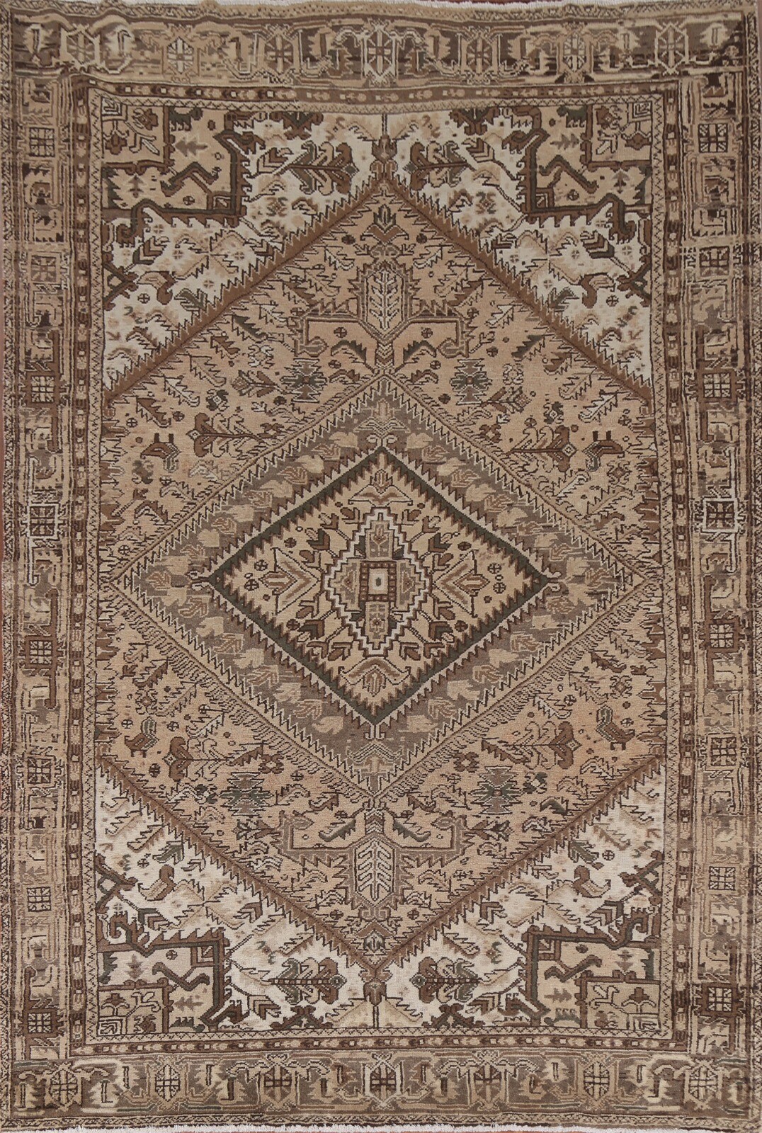 Vintage Muted Geometric Traditional Heriiz Area Rug 7×9 Hand-knotted Wool Carpet