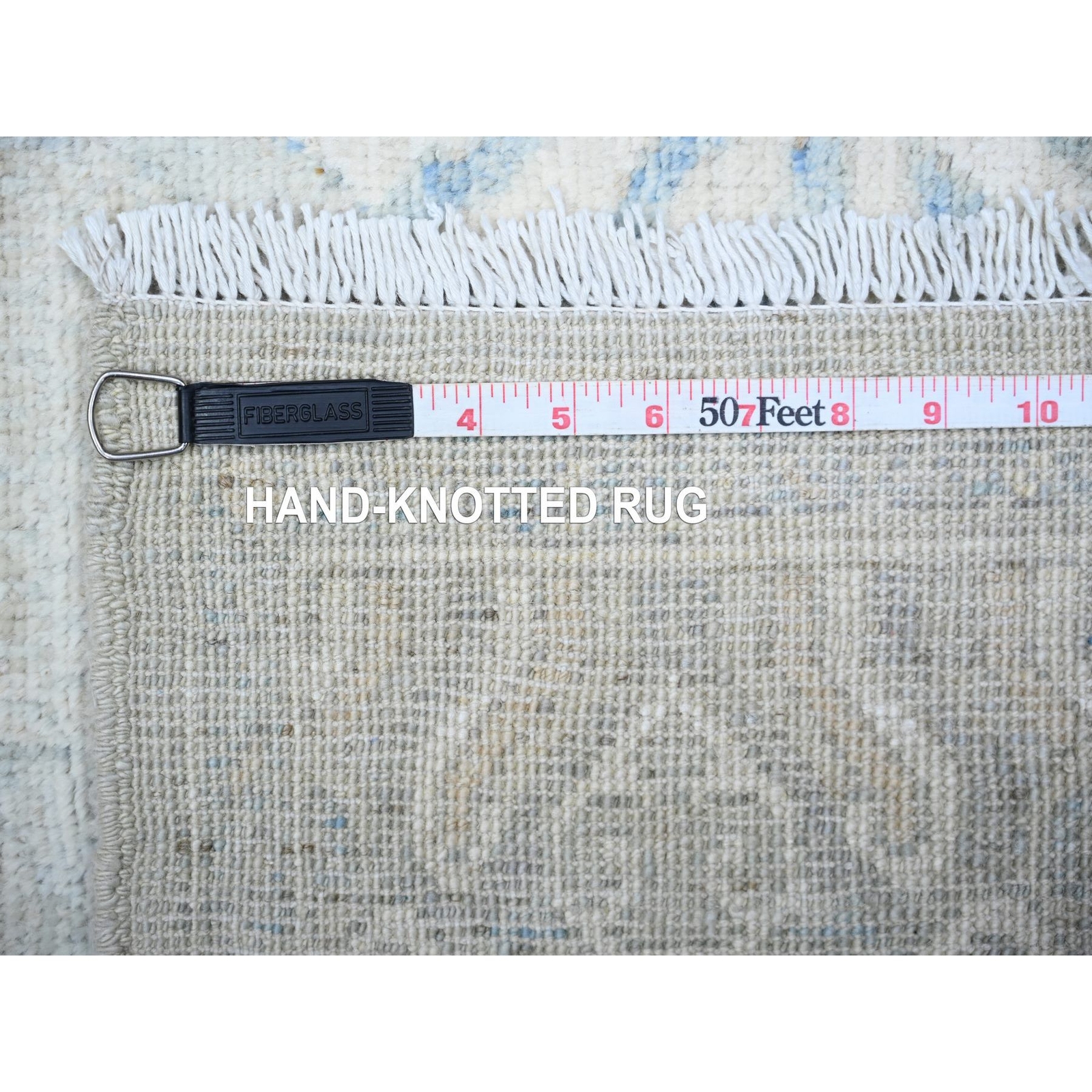 3’8″x15′ Gray White Wash Peshawar Wool Hand Knotted XL Runner Rug R88419