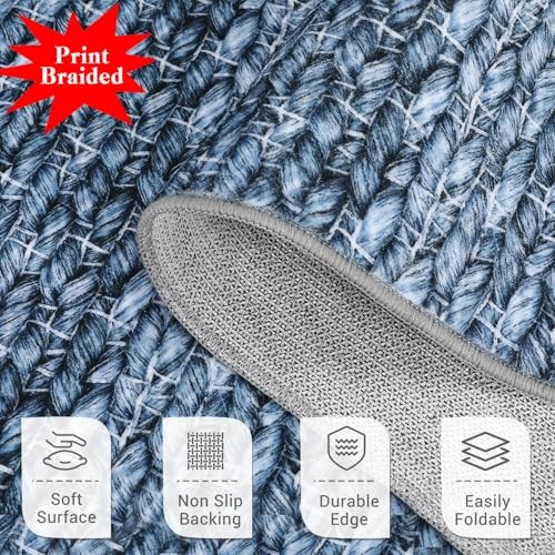 Area Rug 5×7 Braided Print Rug Machine Washable Rug Solid Printed Textured