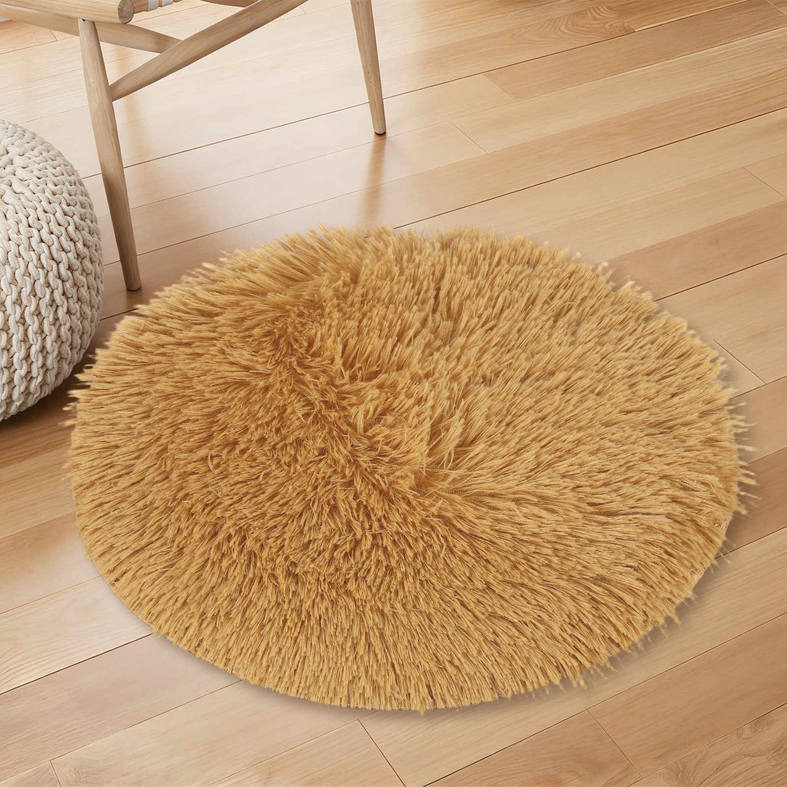 Round Rugs for Bedroom, 2 ft Circle Area Rug, Round Fluffy Carpet, Khaki
