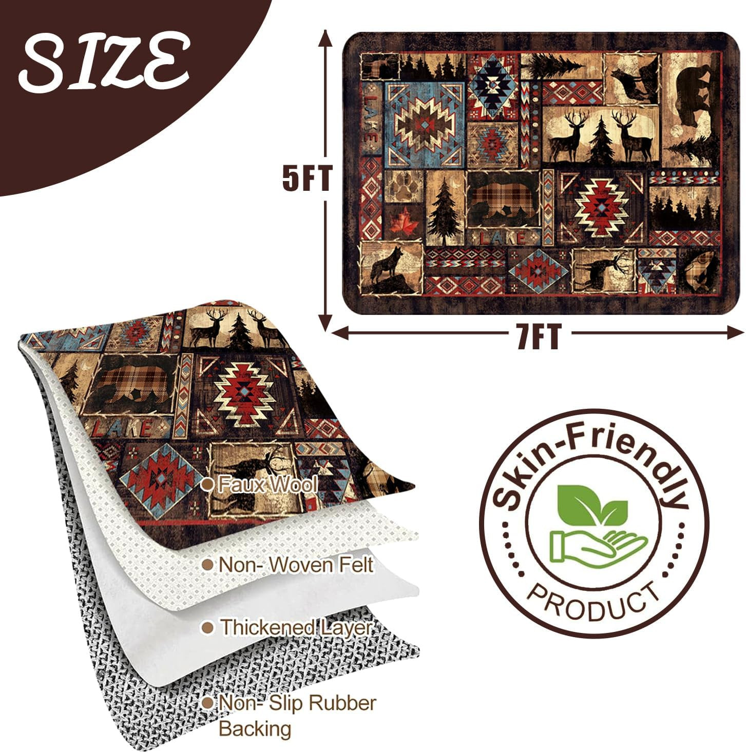 5×7 Rustic Bear Area Rug Non-Slip Cabin Lodge Moose Deer Farmhouse Carpet