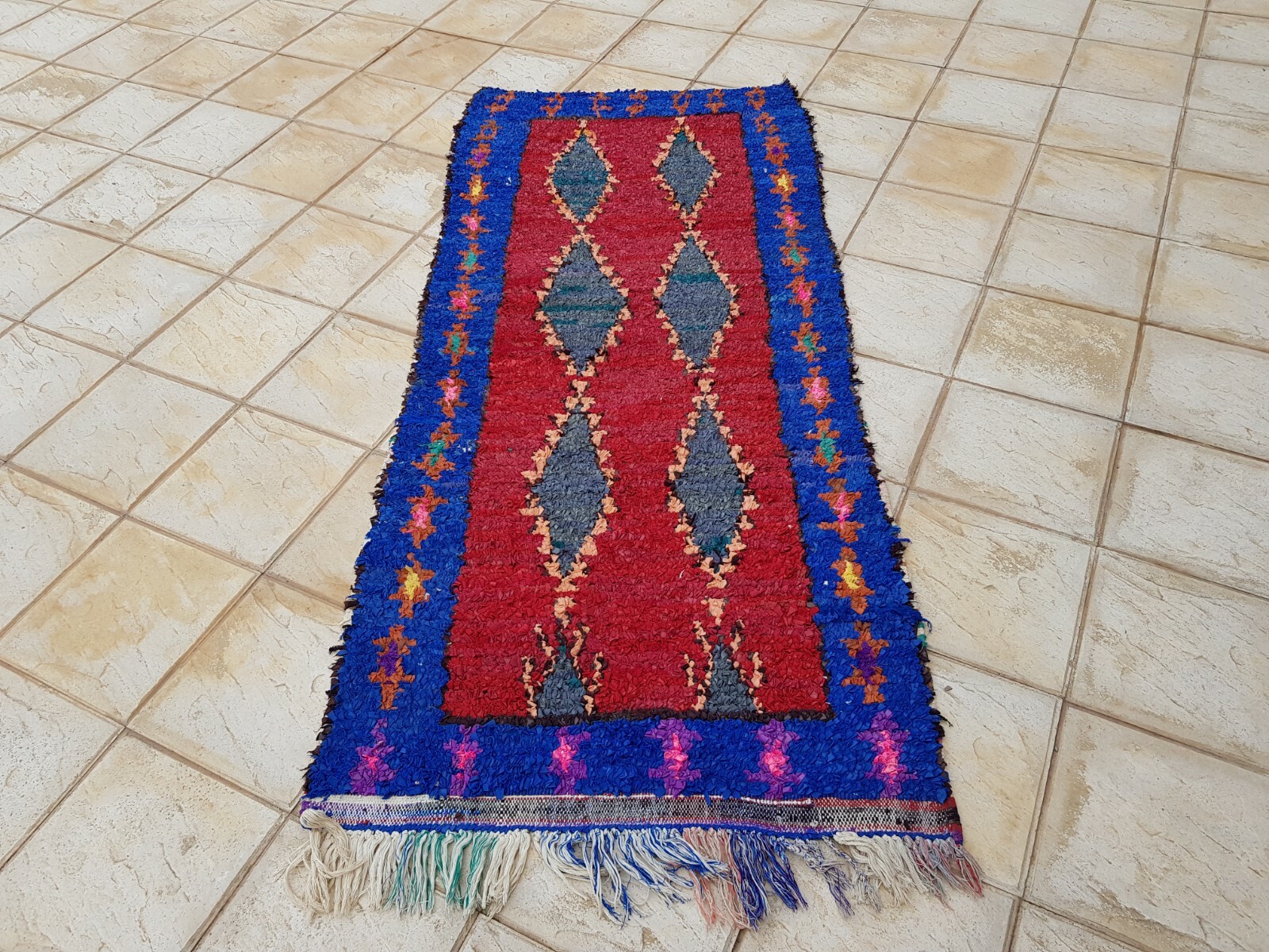 Moroccan Vintage Boucherouite Rug 222×97 cm Handmade Berber Carpet, Azilal rug