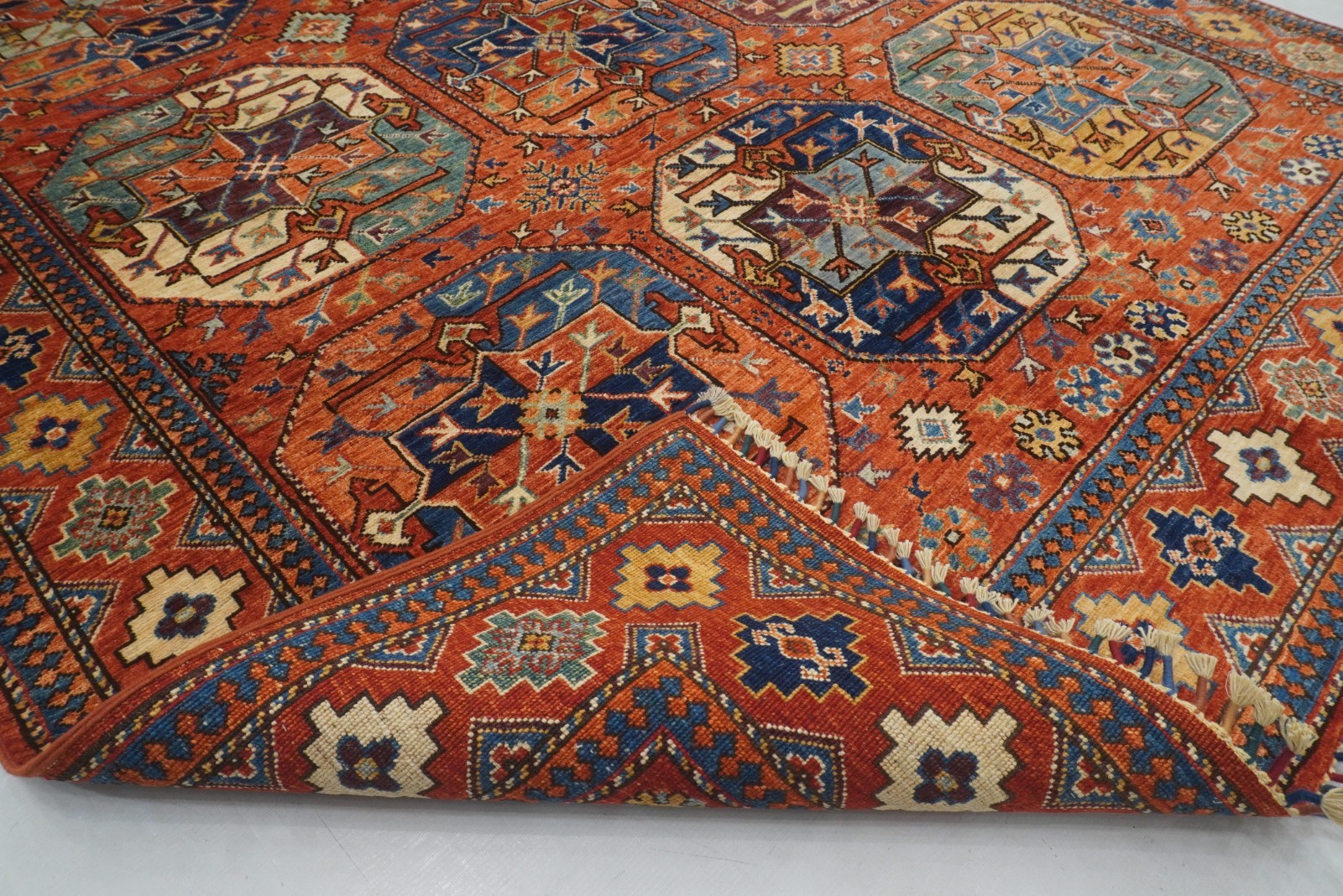 6×9 ft Red Ersari Afghan Hand Knotted Wool Tribal Area Rug