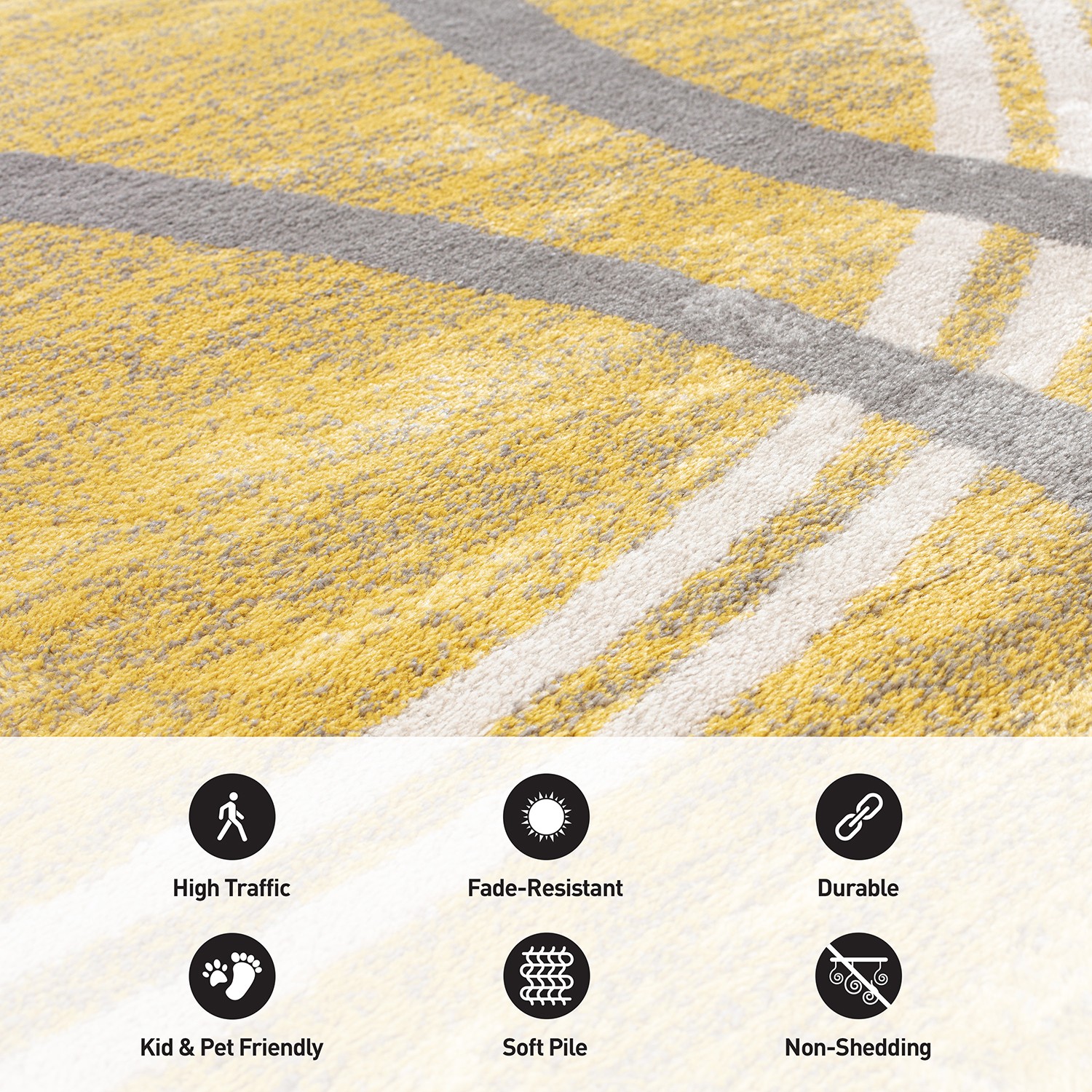 Rugshop Kitchen Rugs Contemporary Abstract Circles Design Yellow Runner Rugs 2×7