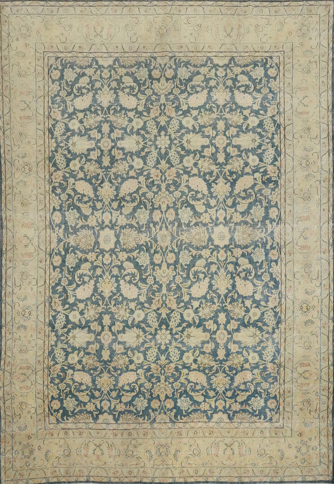 Antique Vegetable Dye Wool Blue Living Room Rug Traditional Handmade Rug 10×13