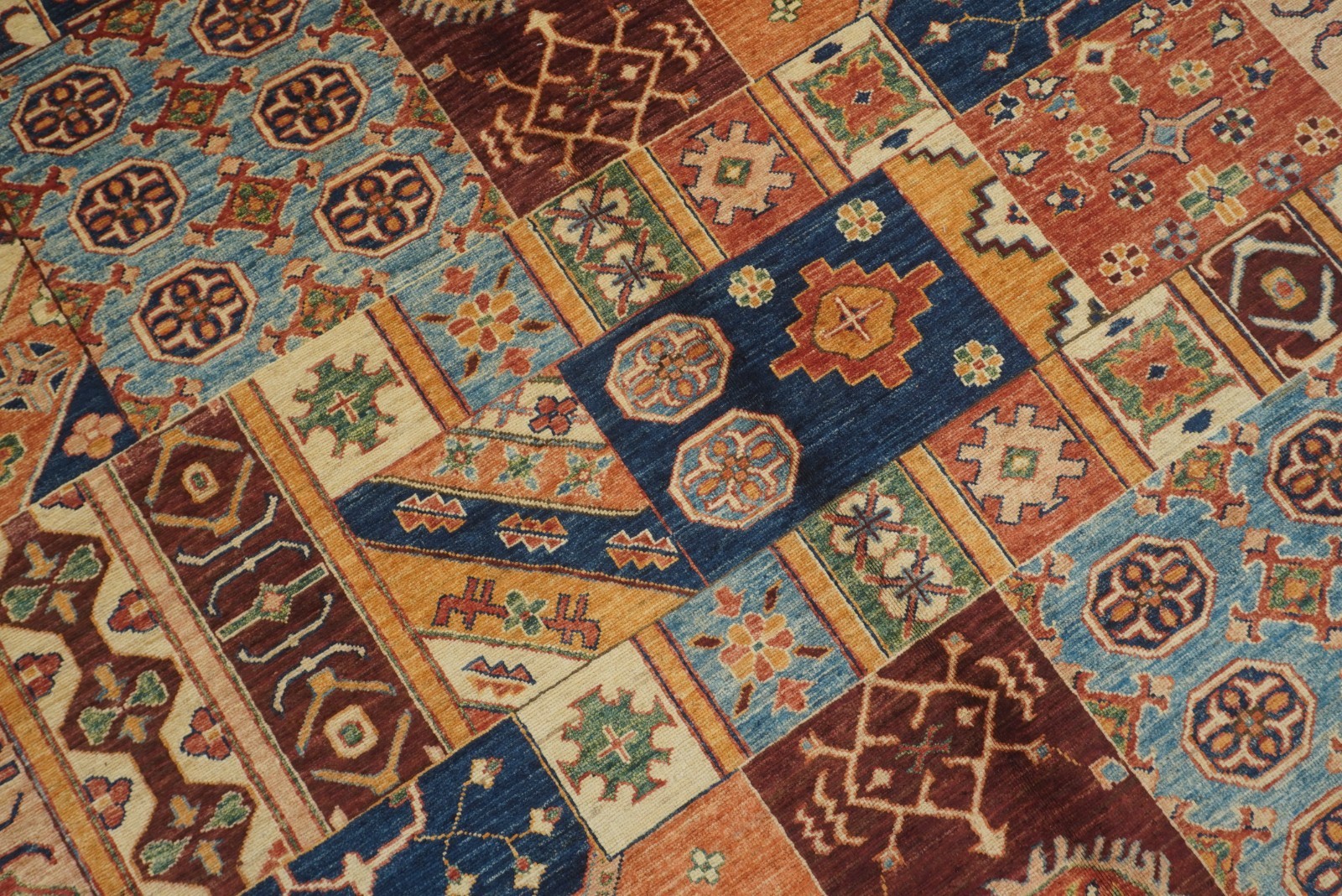 6×8 ft Multicolor Patchwork Style Afghan Hand Knotted Wool Area Rug