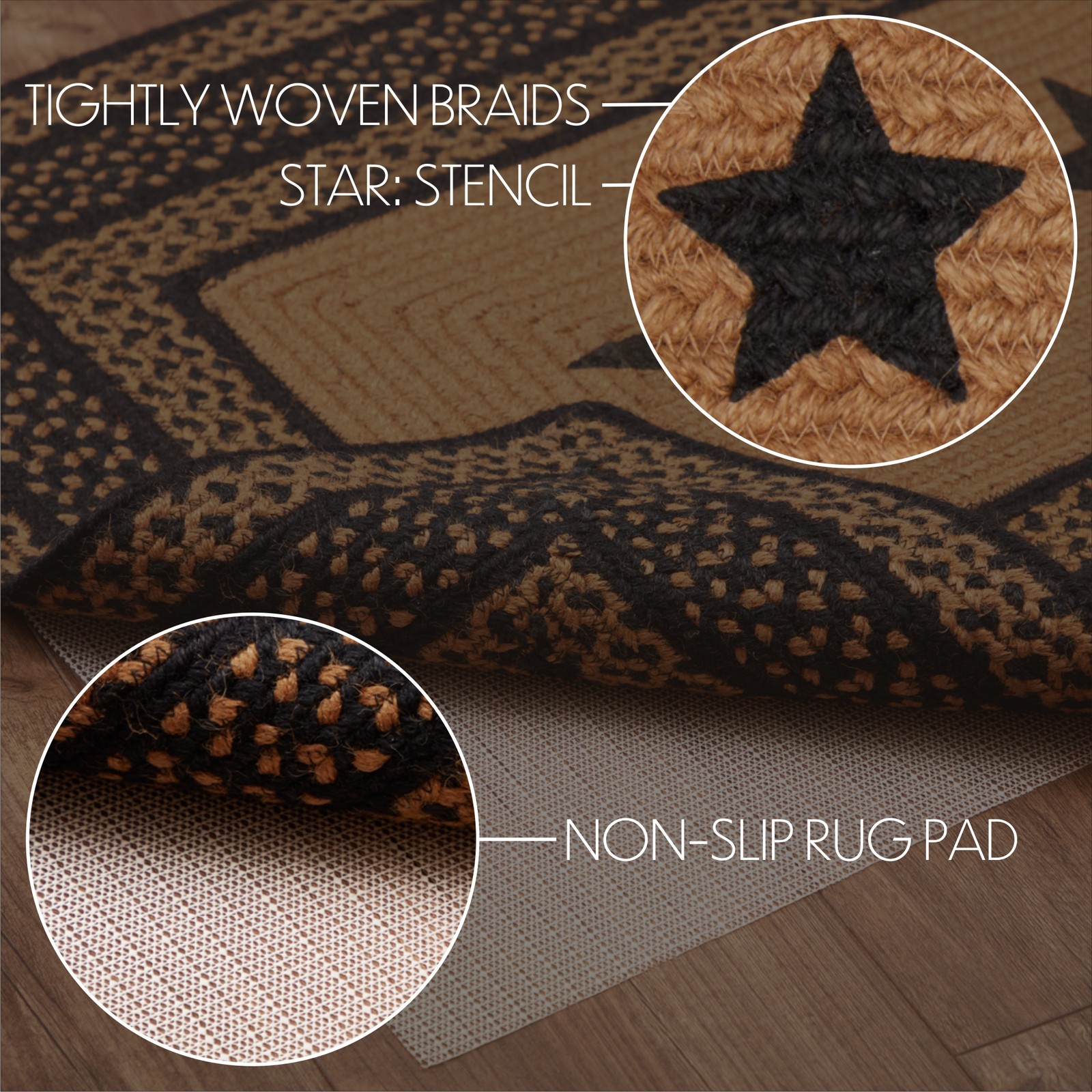 Accent Rug Farmhouse Jute Primitive 27×48 Stars Rect No Slip Floor VHC Brands