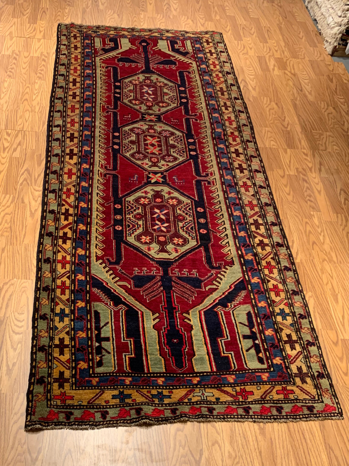 4.3 x 11.6 Vintage Hand Knotted 100% Wool Vegetable Dye Area Rug