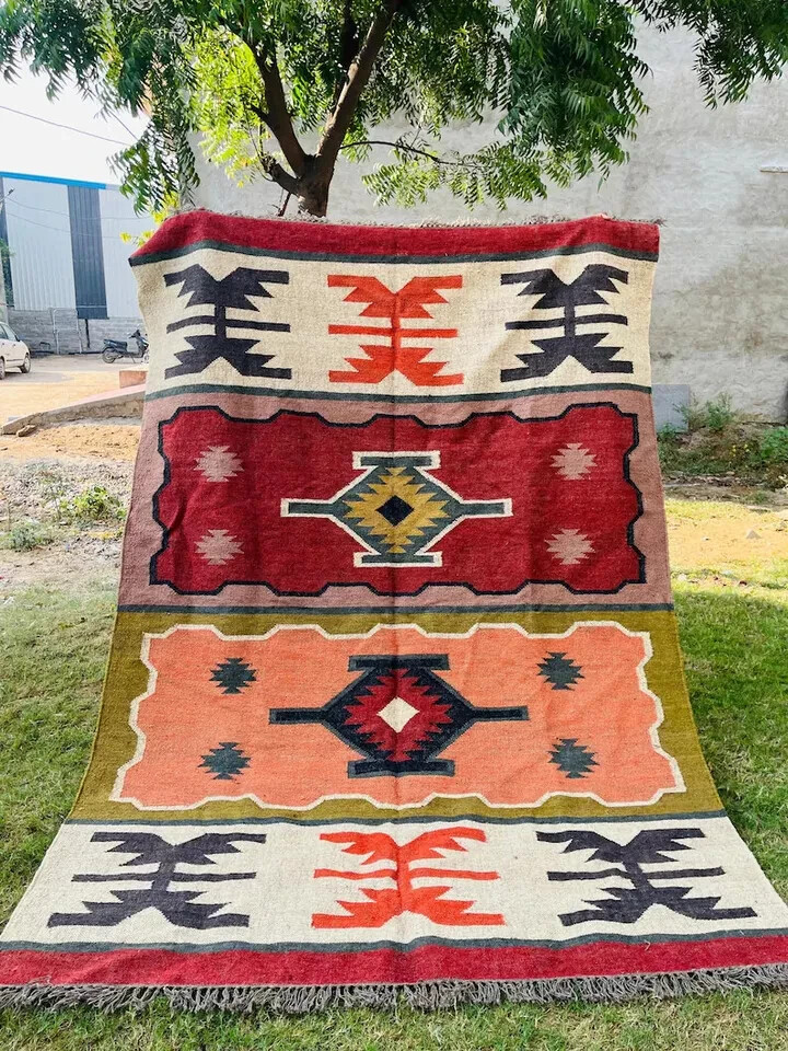 Kilim Rug Natural Handwoven Wool Jute Rug Carpet Teraditional Kilim Vintage Rug