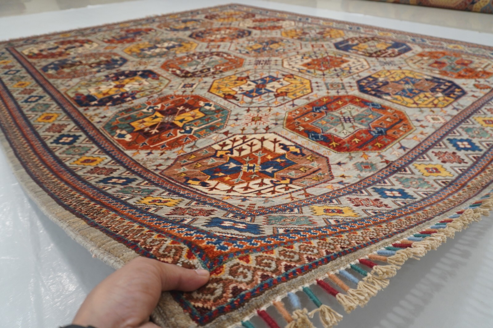 8 x 10 ft Gray Ersari Afghan Hand Knotted Veg dyes Wool Tribal Area Rug