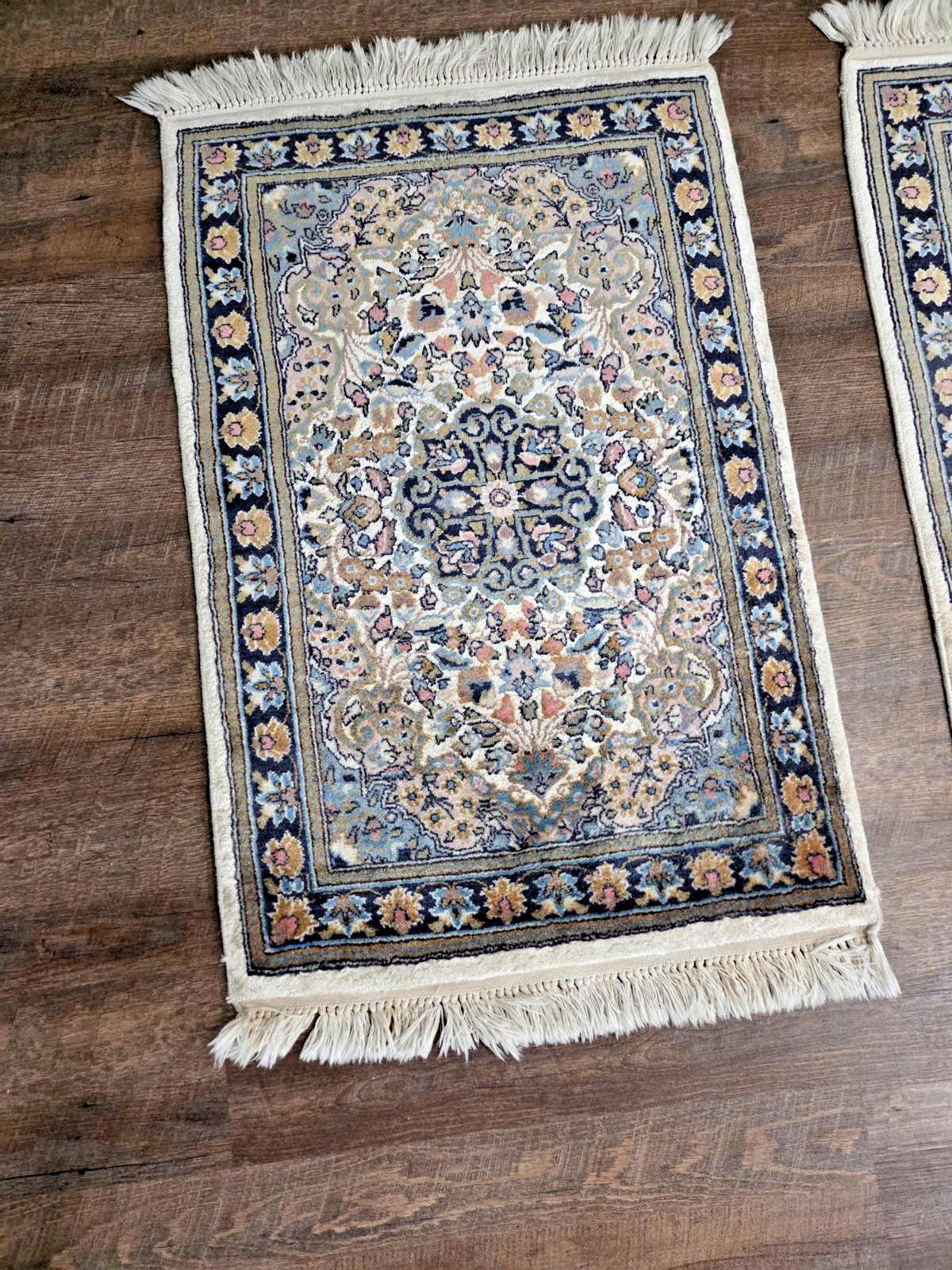 Vintage Hand‑Knotted Wool Rug Set (Pair) 2′ x 3.5′ Colorful Medallion & Floral