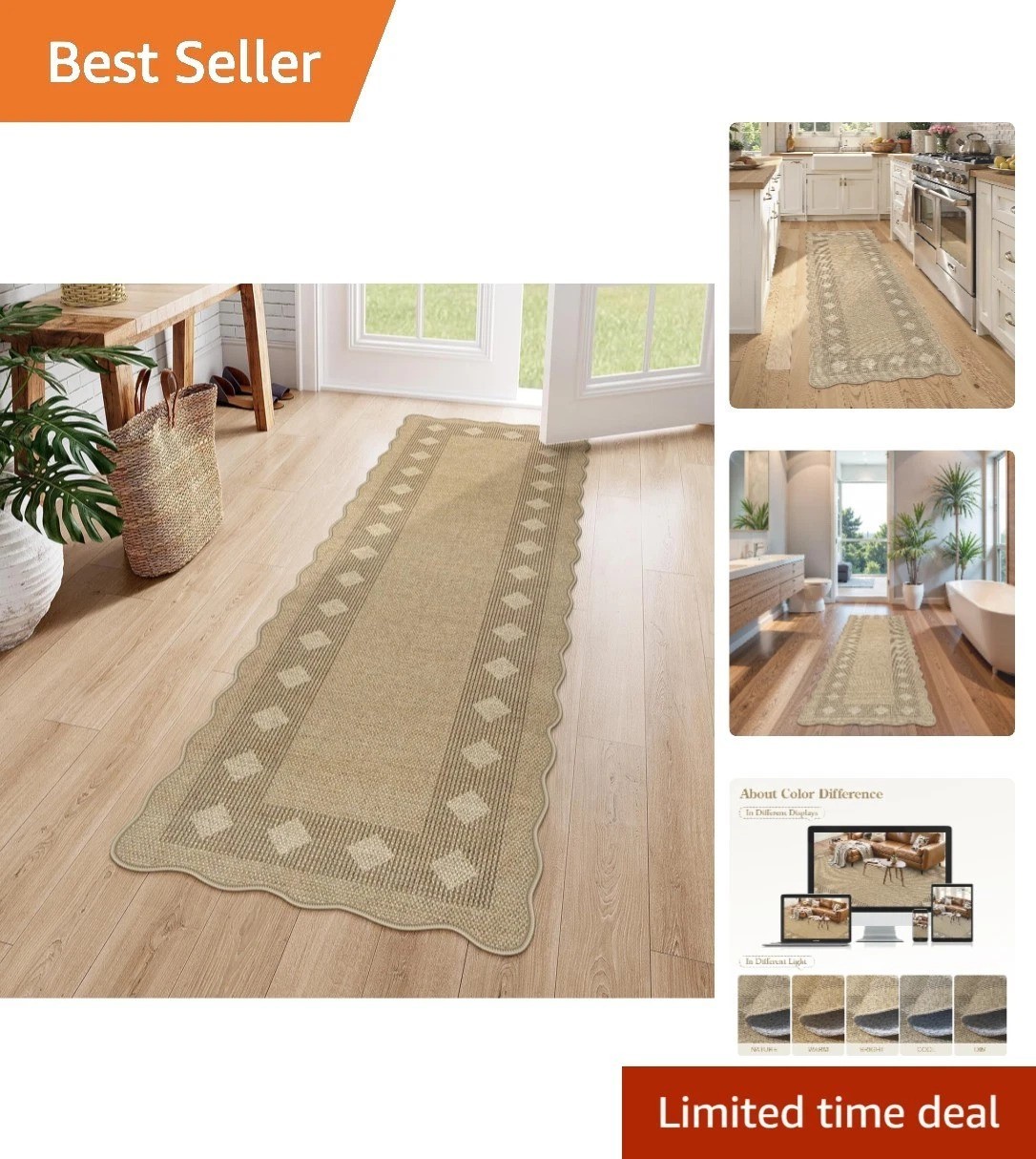 2×6 Easy-Care Scalloped Jute Runner – Stylish and Safe for High Traffic Areas