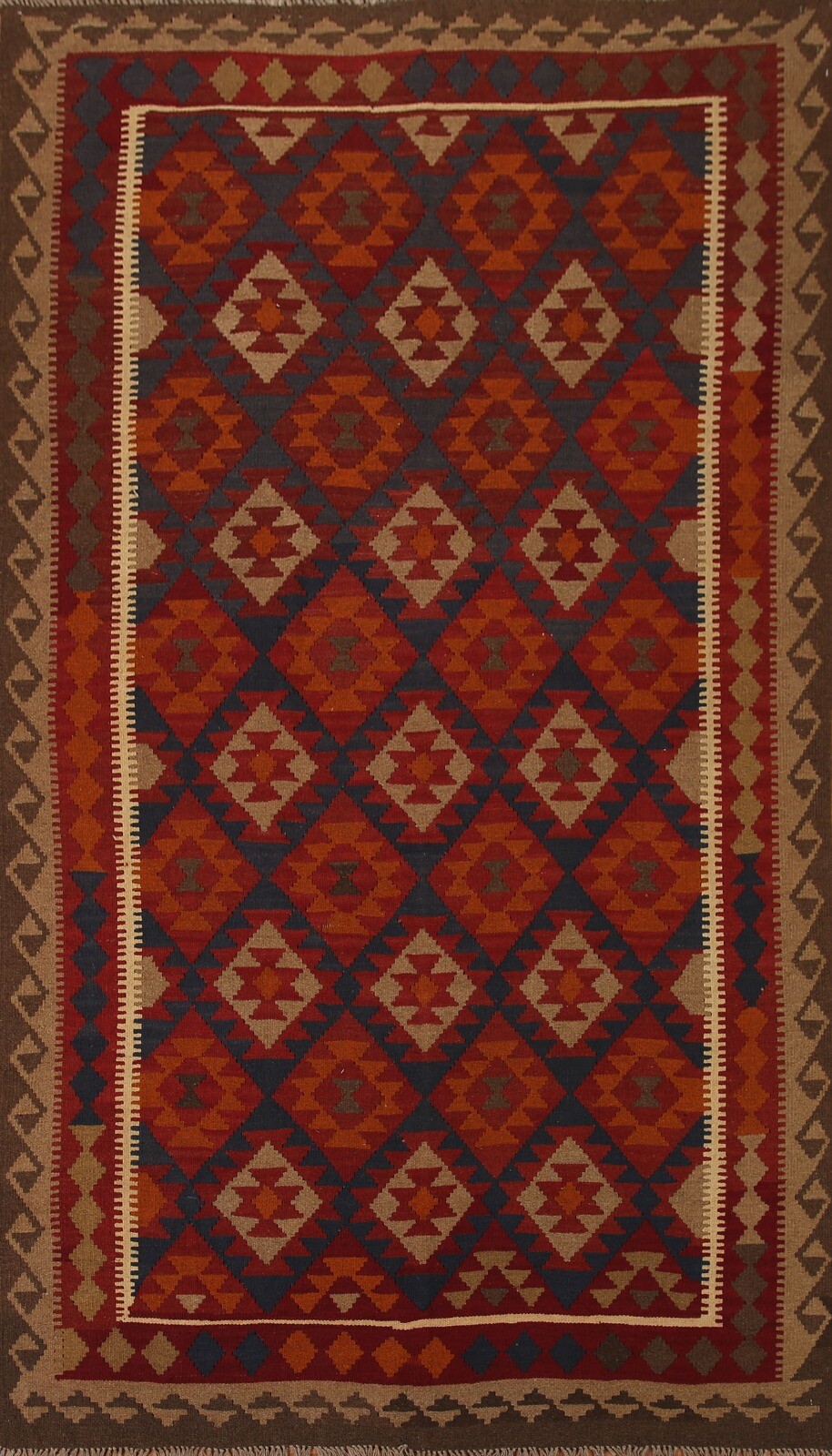 Reversible Kilim Tribal Geometric Area Rug Nature Dye Hand-woven Wool Rug 6’x10′
