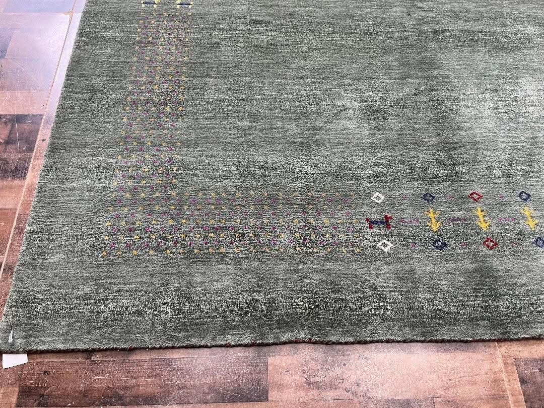 Tribal Gabbeh Green Wool Rug 5×8 ft – Handloom Area Carpet for Living room