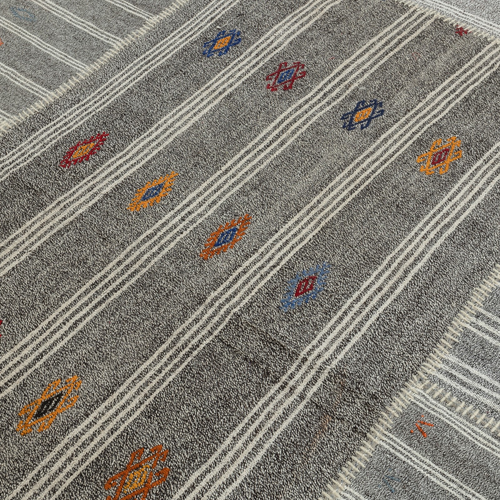 11.5×18.4 ft Adjustable Vintage Gray Kilim Rug, Flat-Weave Oversize Carpet