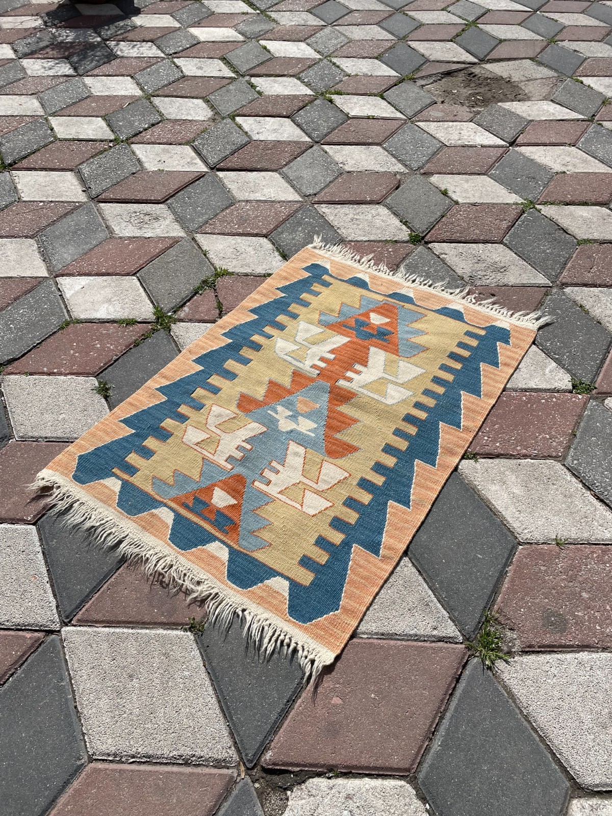 1.9 x 2.7 ft Blue vintage Turkish rug carpet for kitchen 2×4 Natural wool rug fo