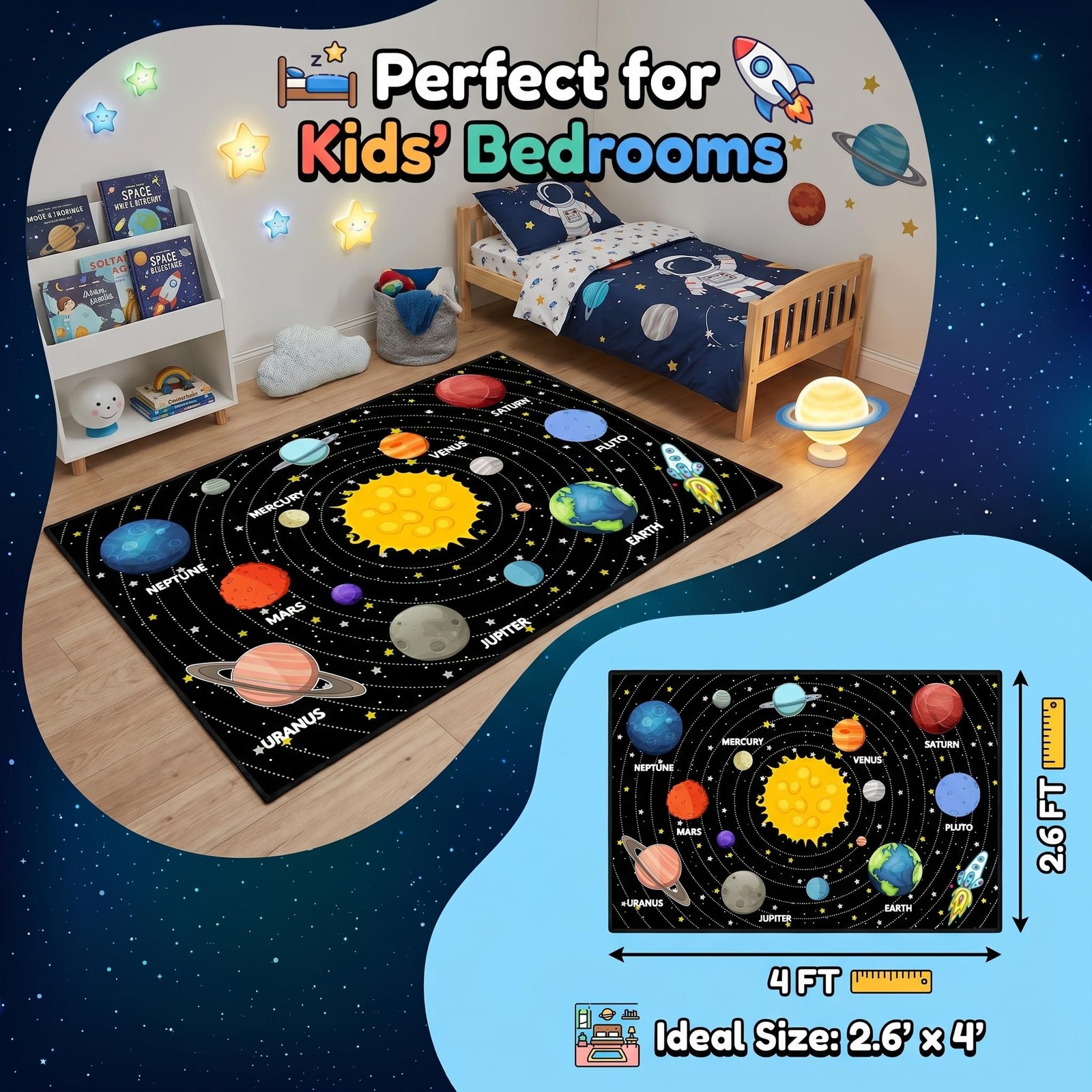 Space Rug for Boys Room Outer Universe Theme Bedroom Carpet Kids Floor Mat Pl…