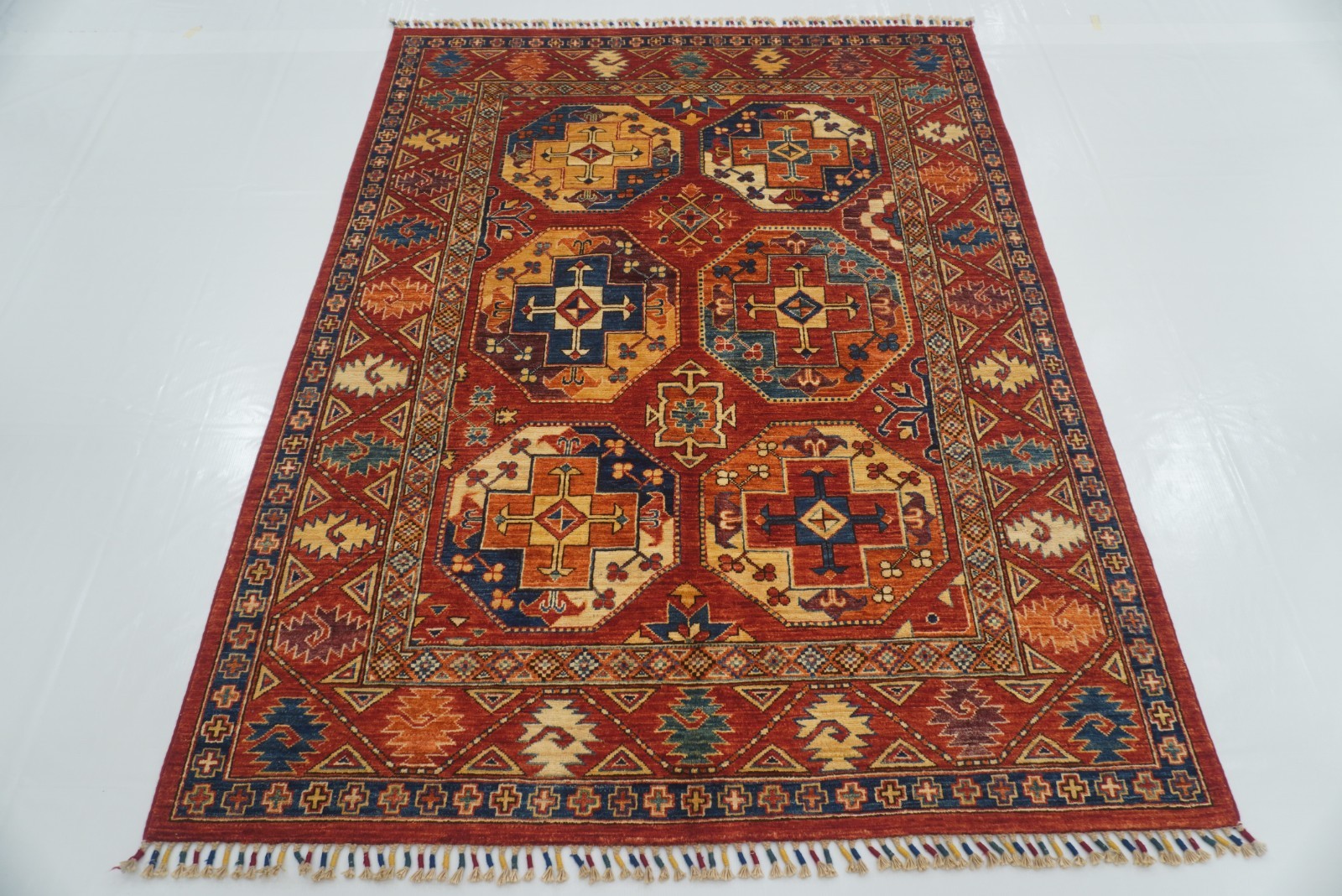 5×7 ft Red Ersari Afghan Hand Knotted Wool Area Rug