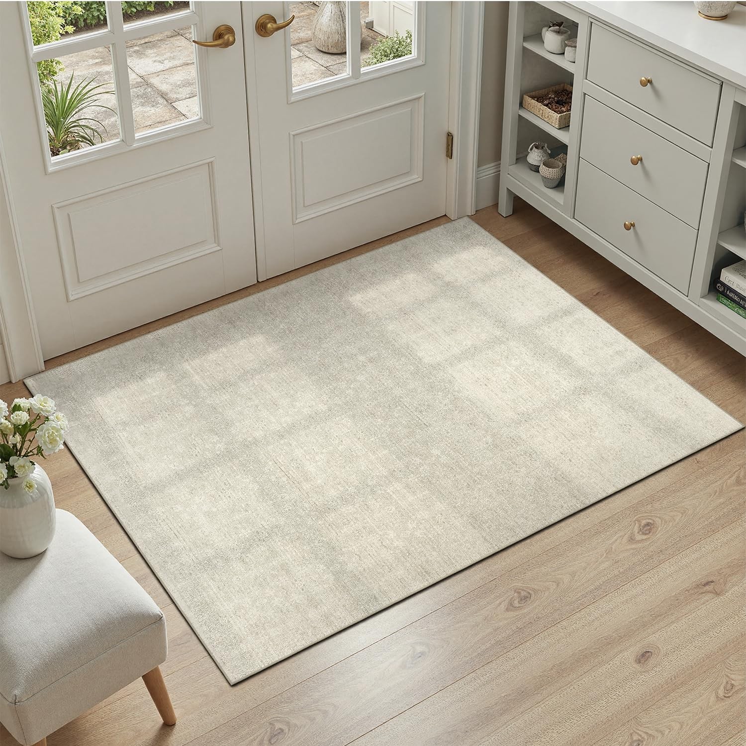 2×3 Beige Rug, Kid & Pet Friendly with Rubber Back Non Slip, Machine Washable…