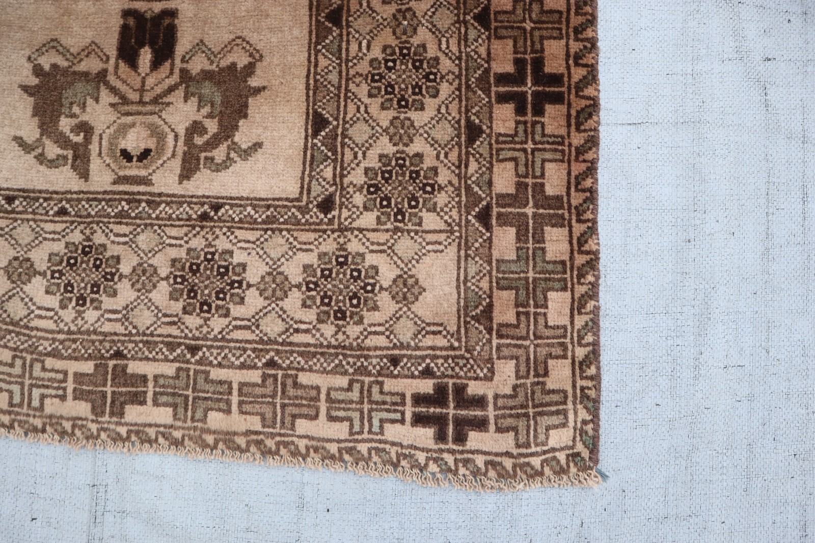 Tribal Afghan Rug 3’5×6’0 ft Beige Turkmen Hand-knotted Wool Rug, Kitchen Rug