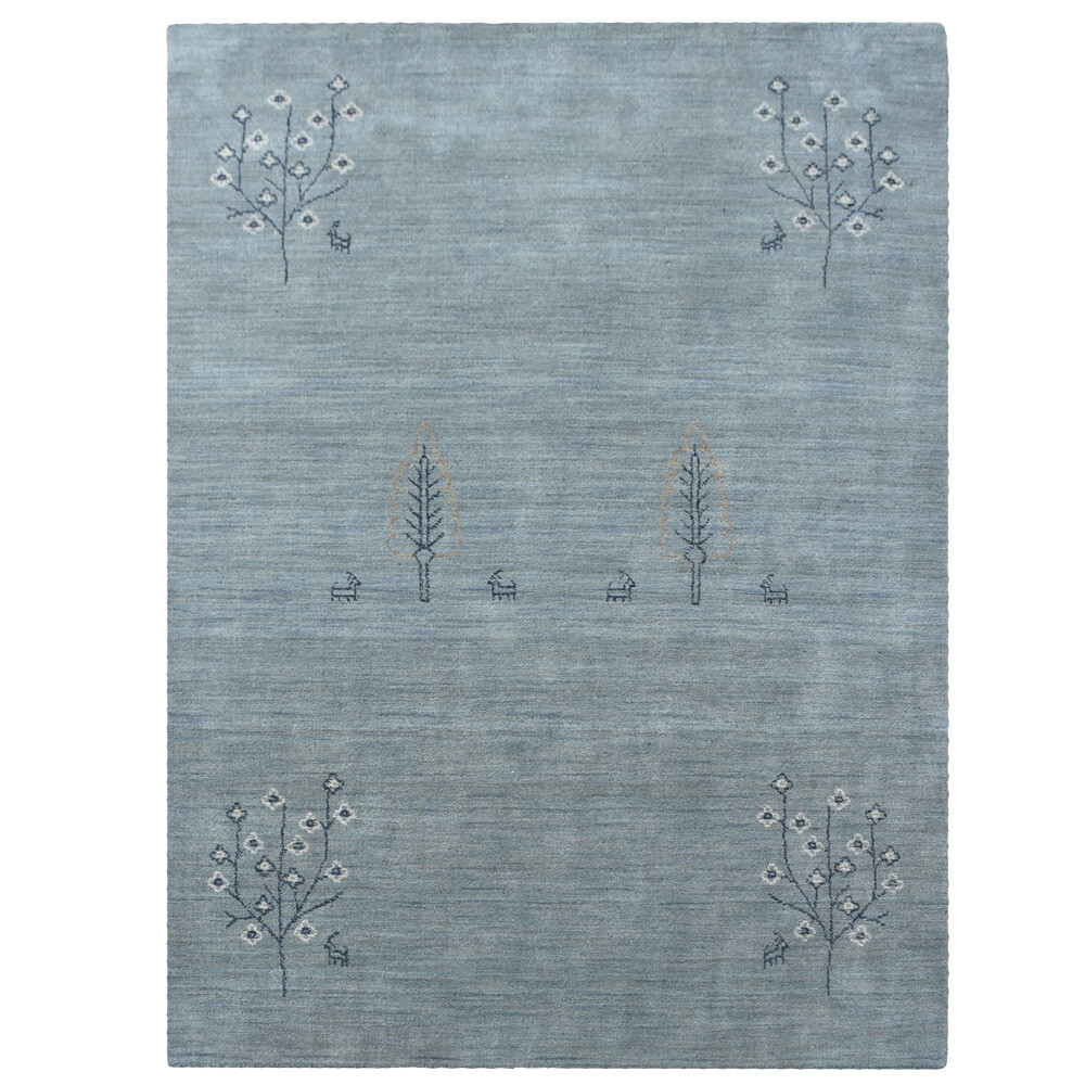 Eco-Friendly Hand Knotted Loom Wool Area Rug Contemporary Light Blue BBL00647