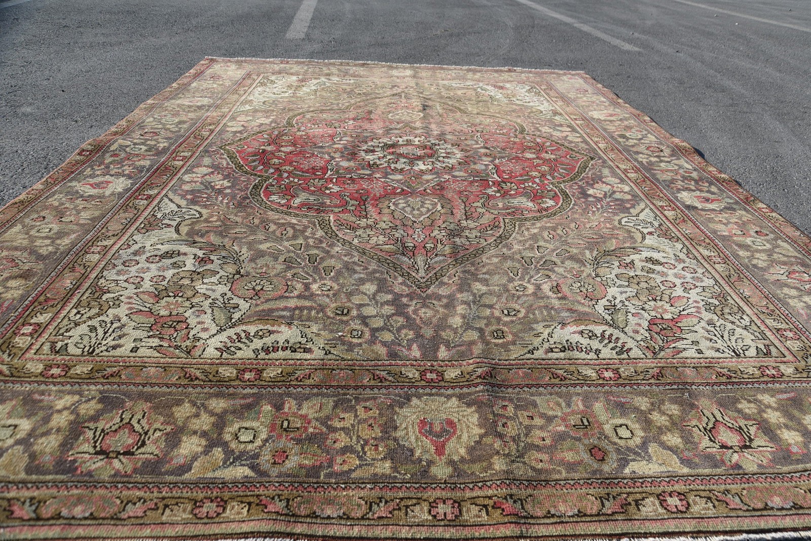7,8×11,4 ft Vintage Oversize Rug, Brown Red Turkish Solid Wool Rug