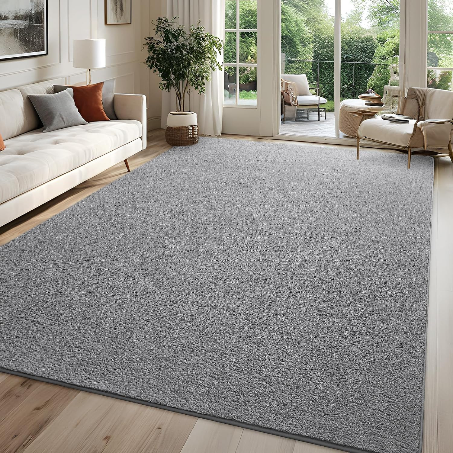 Gray Rugs for Bedroom Living Room, 4X6 Ft Grey Area Rug, Washable Memory Foam In