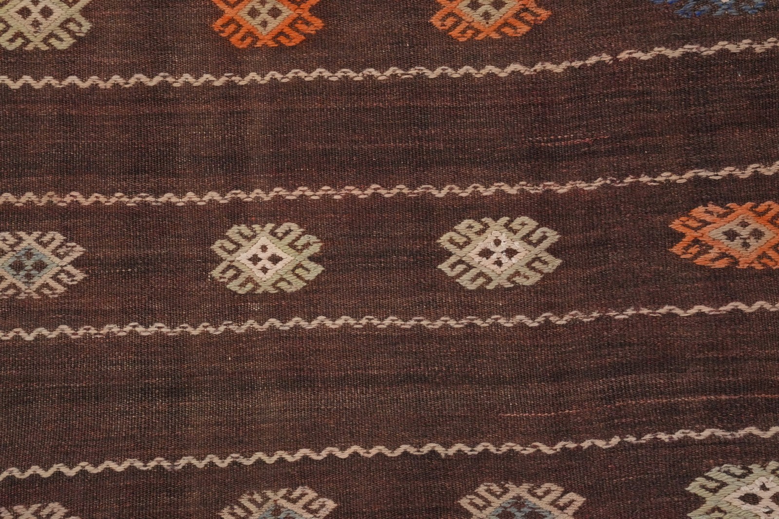 Brown Kilim Area Rug 5×9 Flat-weave Featuring Colorful Ethnic Motifs