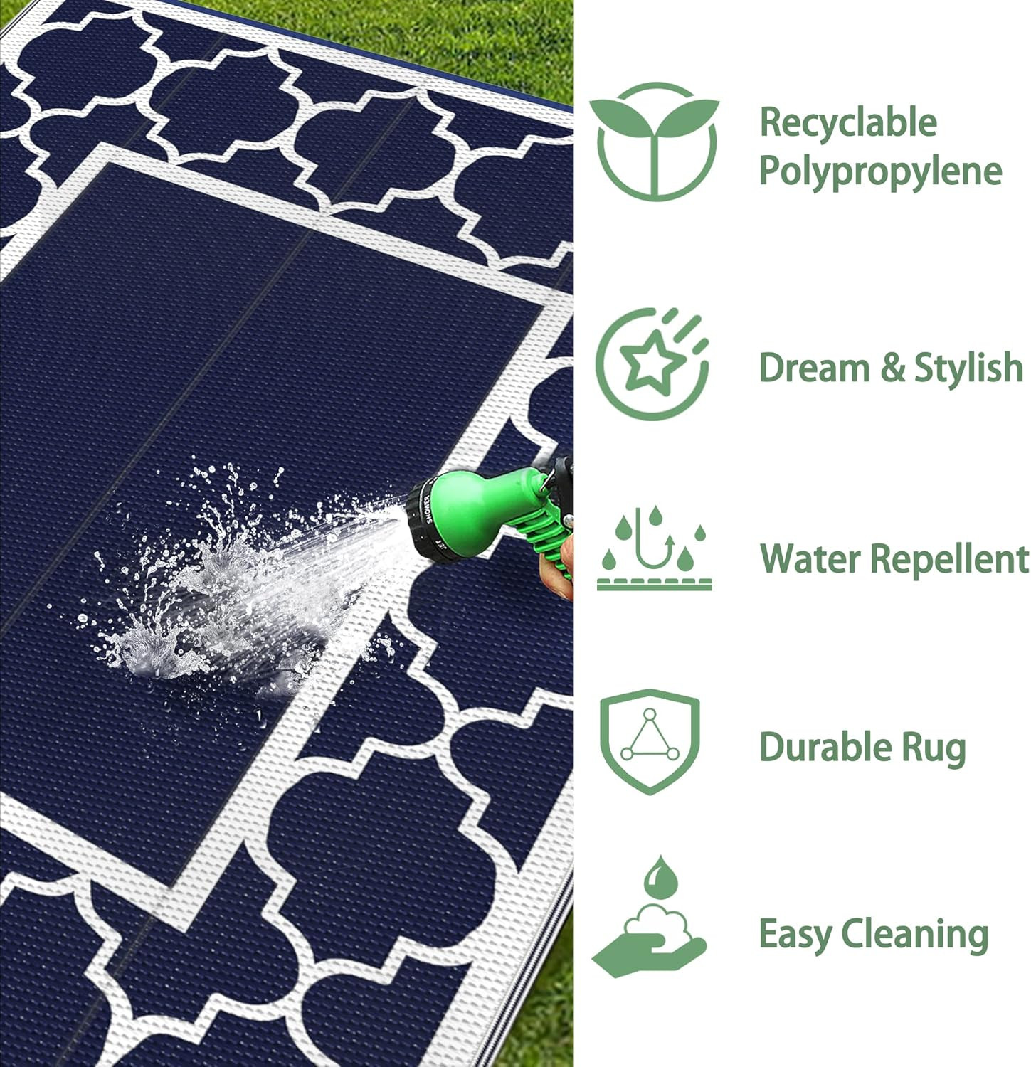‘ X ‘ Outdoor Rug Waterproof for Patio Decor, Foldable Reversible Plastic Straw