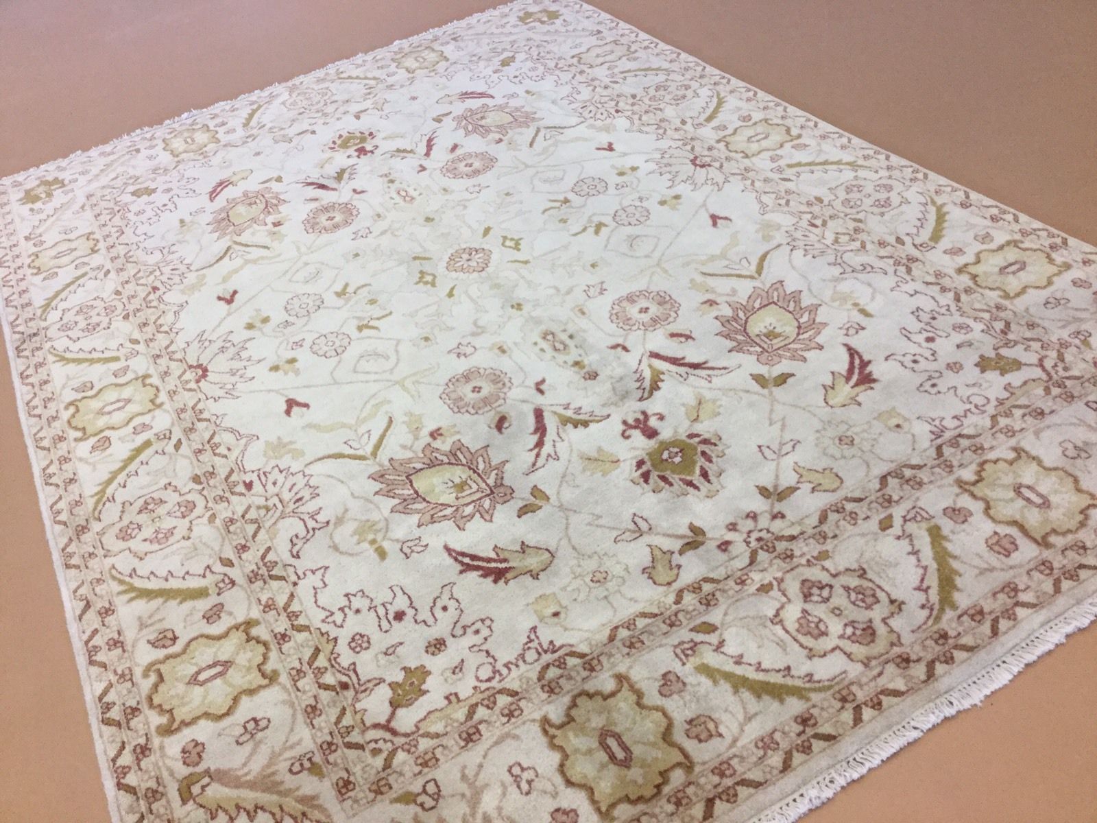 8′.2″ X 11′.3″ Beige Red Fine All Over Oriental Area Rug Hand Knotted Wool