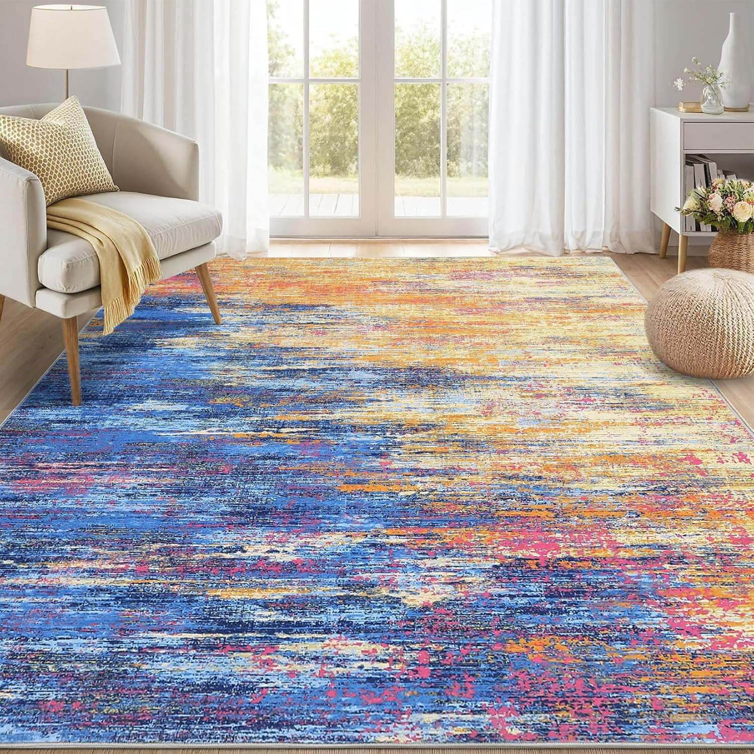 Stylish 8×10 Washable Abstract Rug – Soft, Stain Resistant, Non-Slip Design