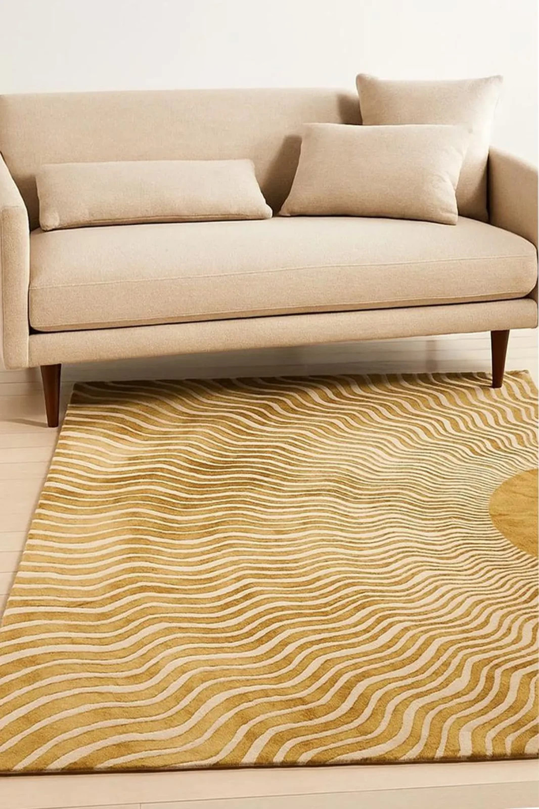 Hand Tufted Wool Area Rug – Golden Wavy Sunbeam Abstract Design Handmade carpet