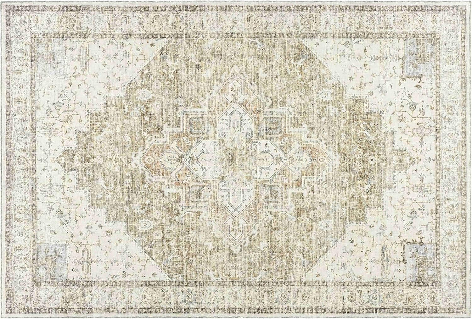 Modern Farmhouse 8×10 Area Rug – Easy Clean Rustic Earth Tones