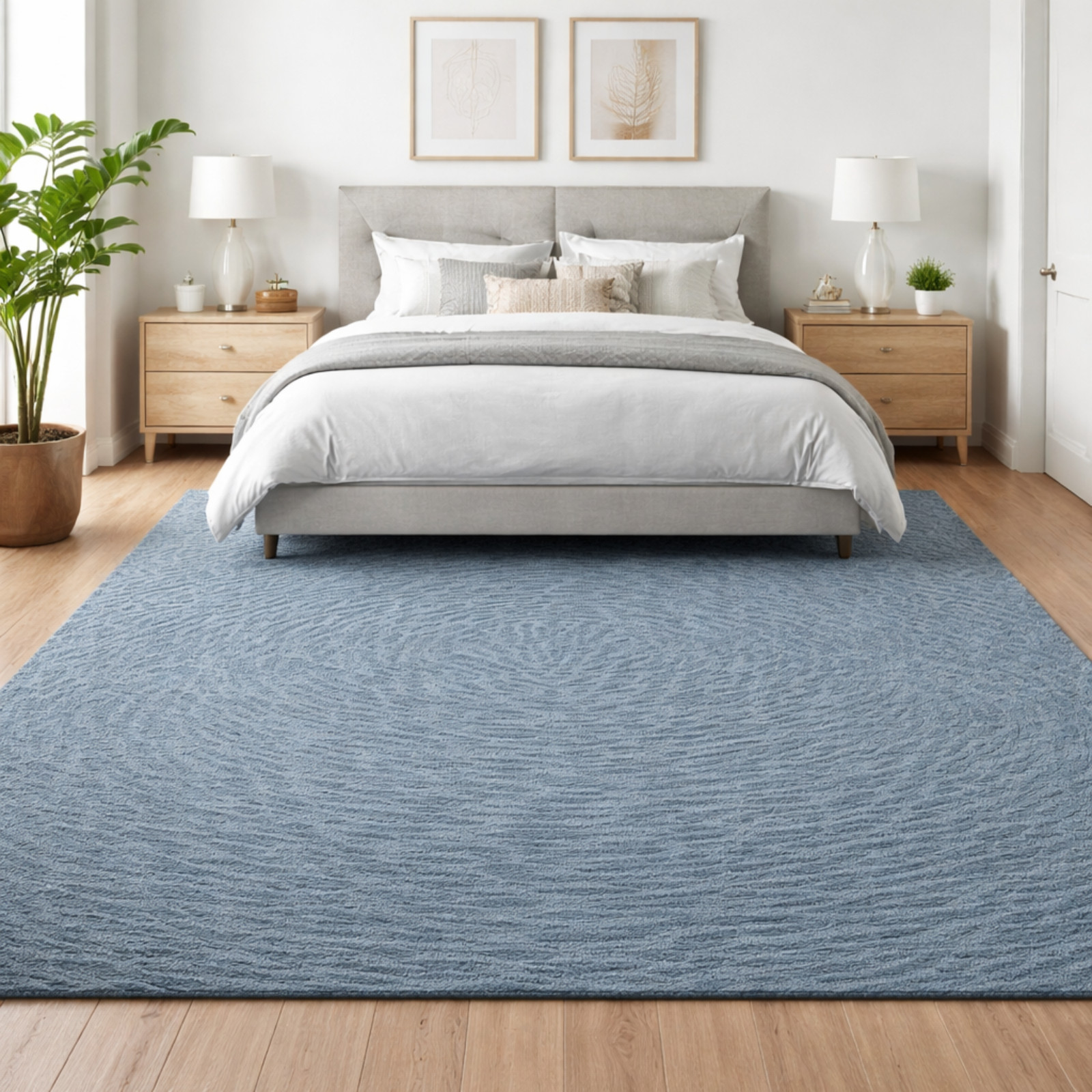 Hand Tufted Wool Area Rug Modern Solid Blue Bedroom Living Room Carpet 8X10,9X12