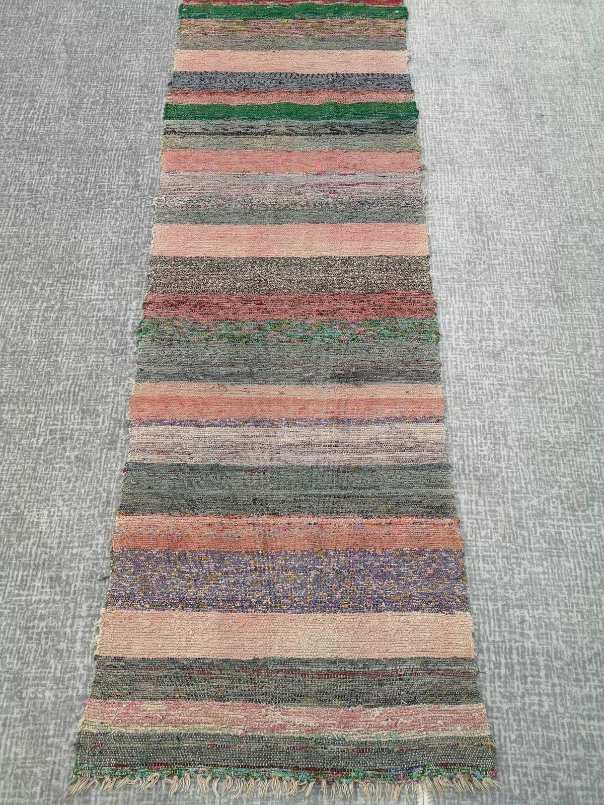 Vintage Turkish Hallway Runner Rug, Striped Colorful Rug (1.9 x 11.3 ft)