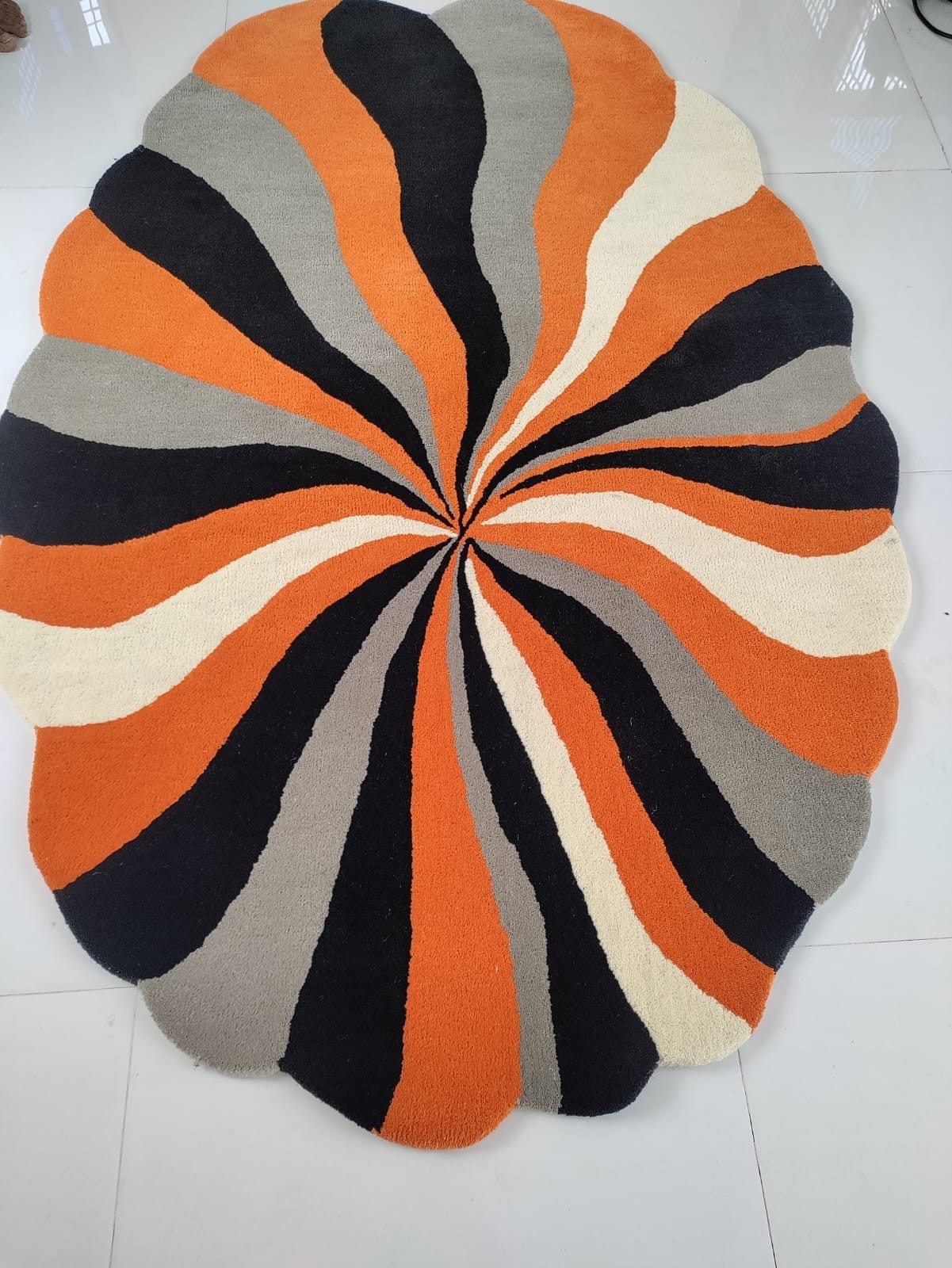 Modern Spiral Round Rug Orange Black Hand Tufted Wool Carpet Living Room Area Ru