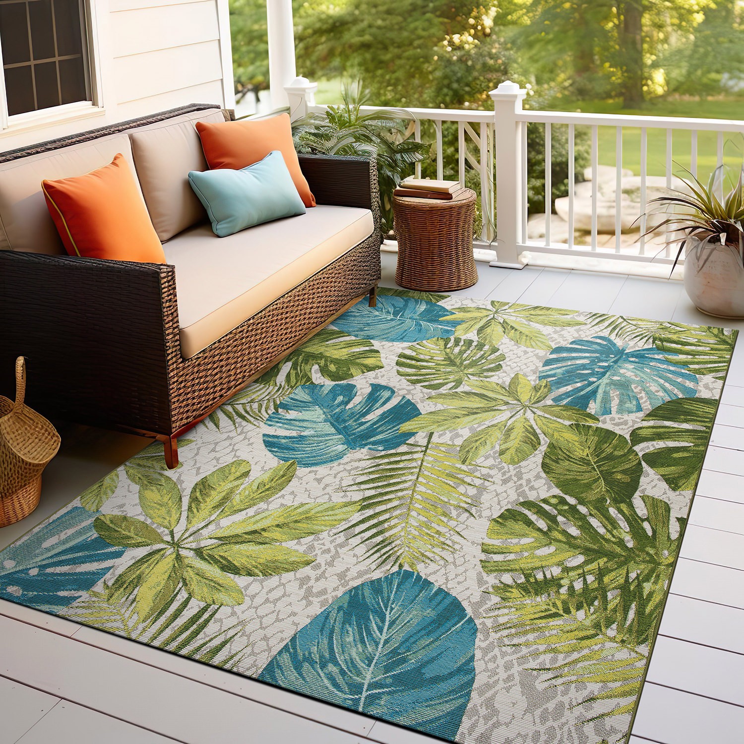 Rugshop Out Door Rugs Contemporary Tropical Floral Indoor Outdoor Rugs Green 5×7