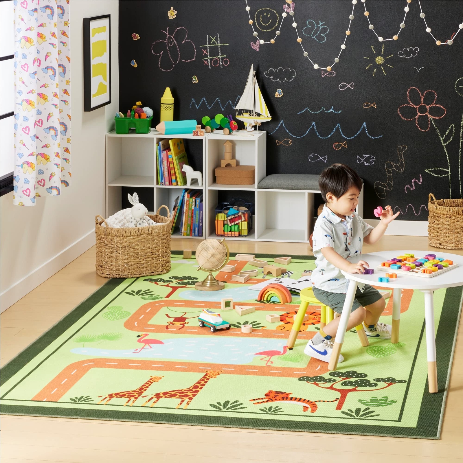 Home Dynamix Everwash Imagine Jungle Road Kids Machine Washable Area Rug,