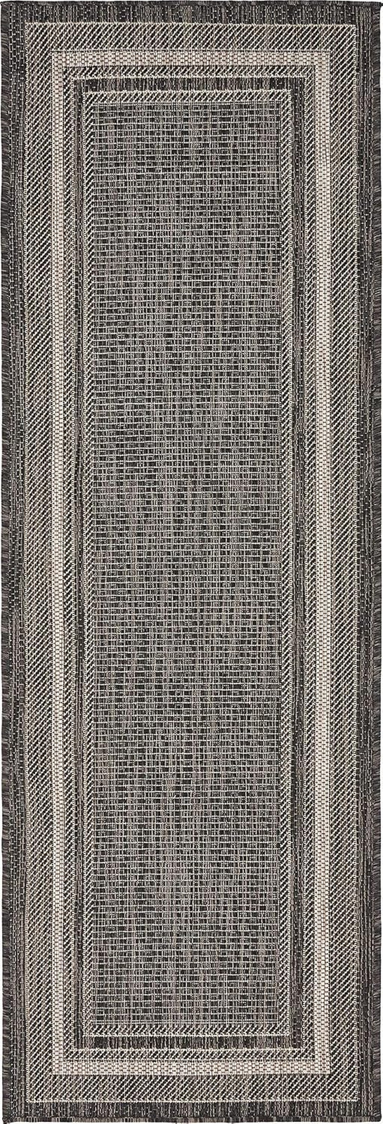 Outdoor Border Collection Area Rug – Soft Border (2′ X 6′ 1″ Runner, Black/ Ivor