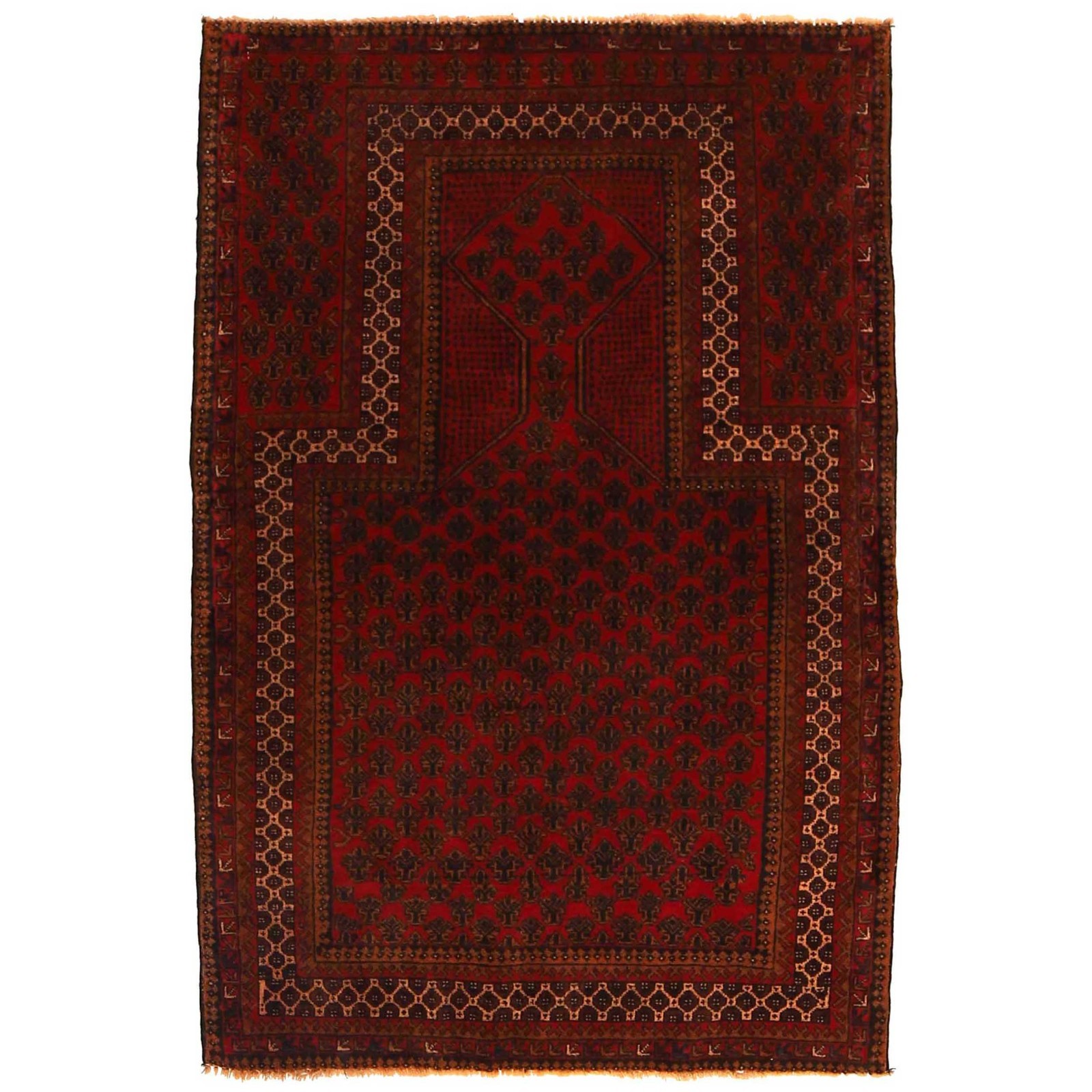 Lovely Handmade Rug Red Afghan Prayer Tribal Rug Woolen Carpet 3’1×4’8 ft G35433